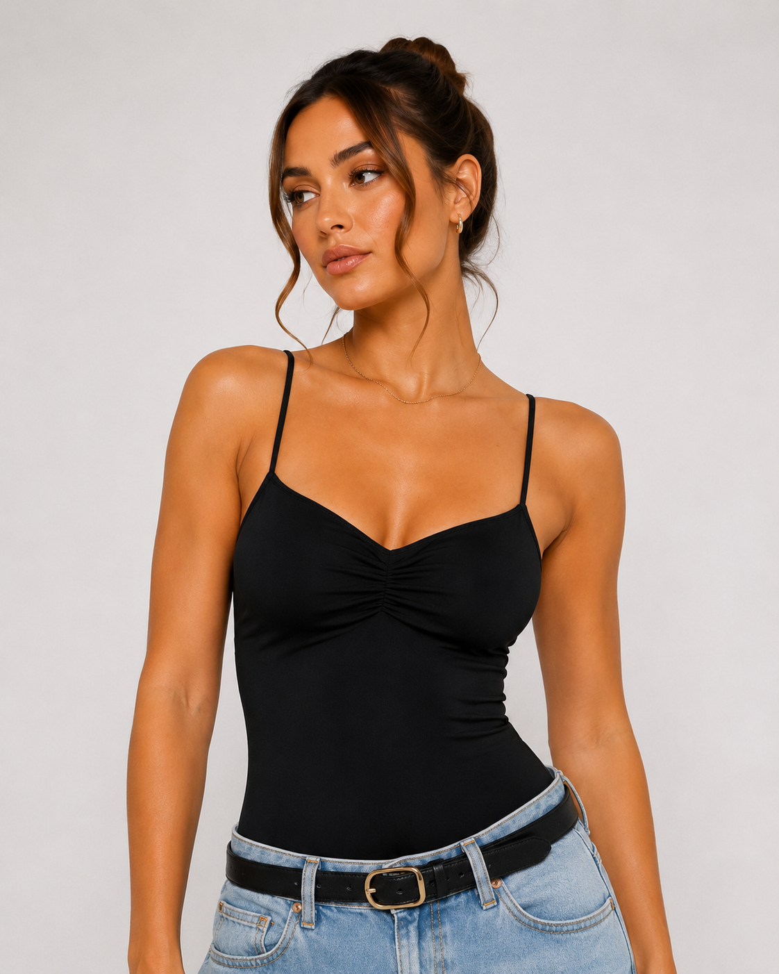 Body bustier con arricciatura|Colore:Nero