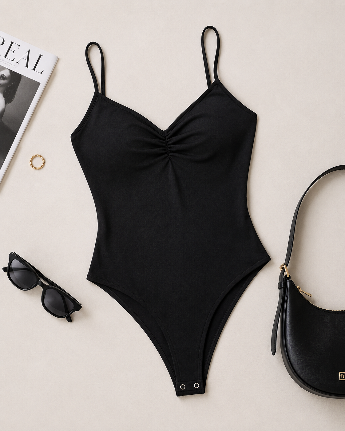 Body bustier con arricciatura|Colore:Nero