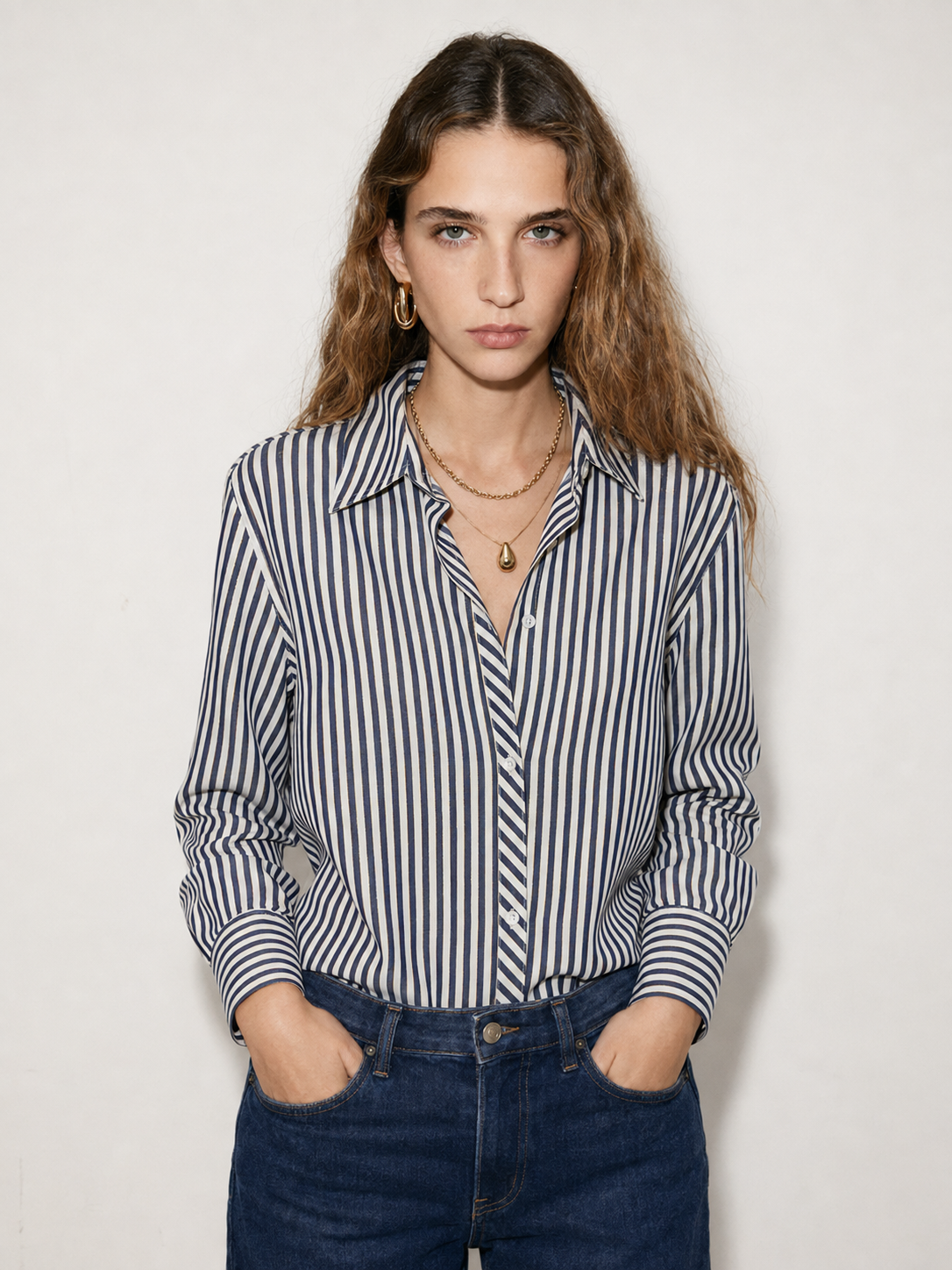 Camicia con filo in lurex oro|Colore:Blu