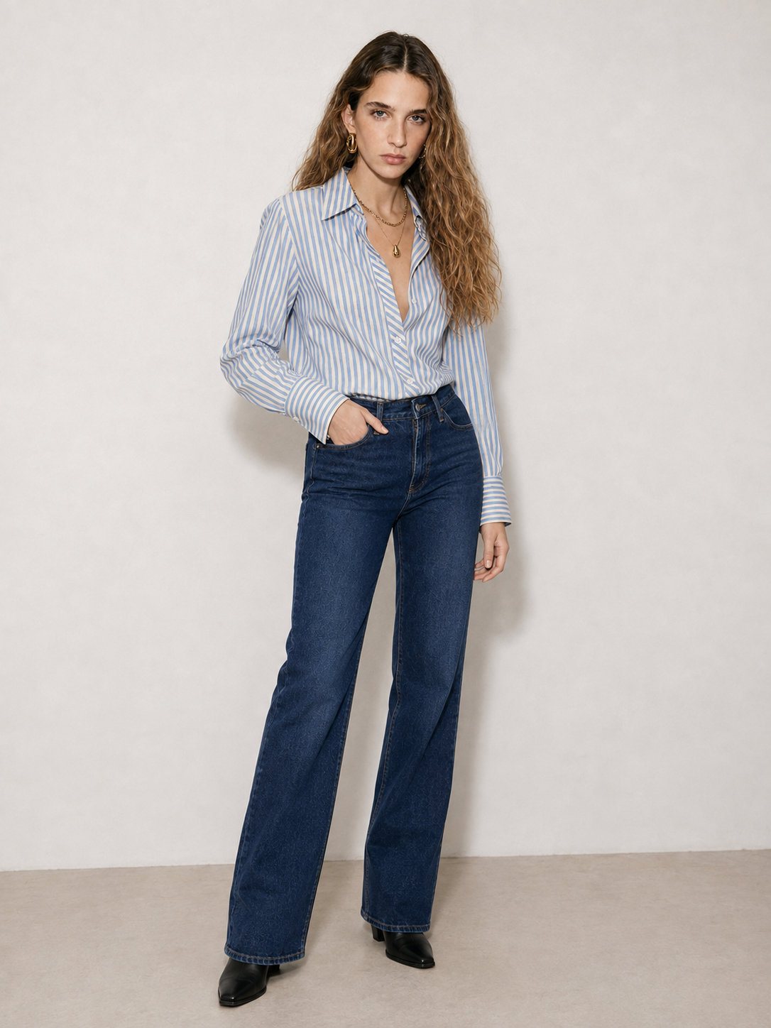 Camicia con filo in lurex oro|Colore:Celeste
