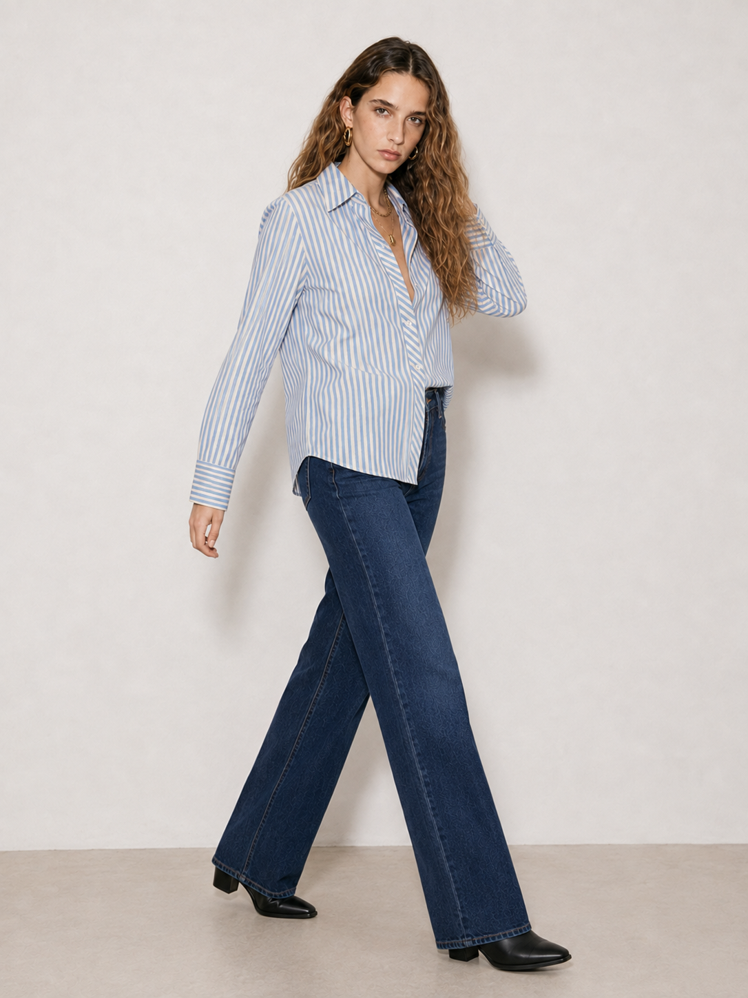 Camicia con filo in lurex oro|Colore:Celeste