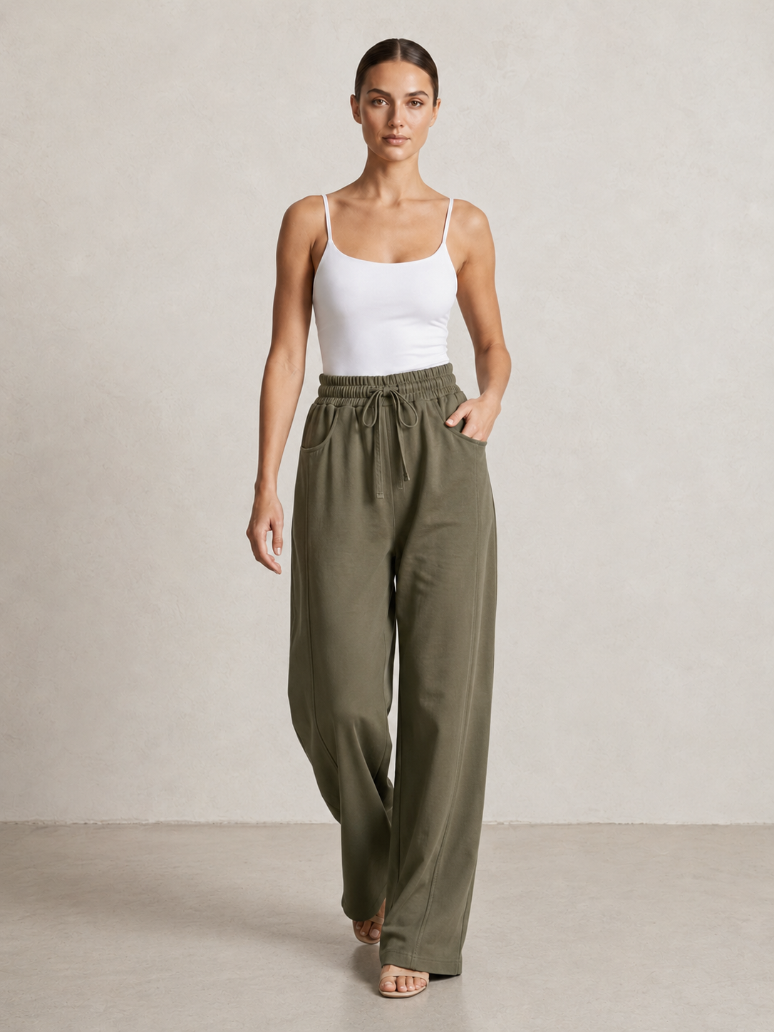Pantalone wide leg Paris|Colore:Verde militare
