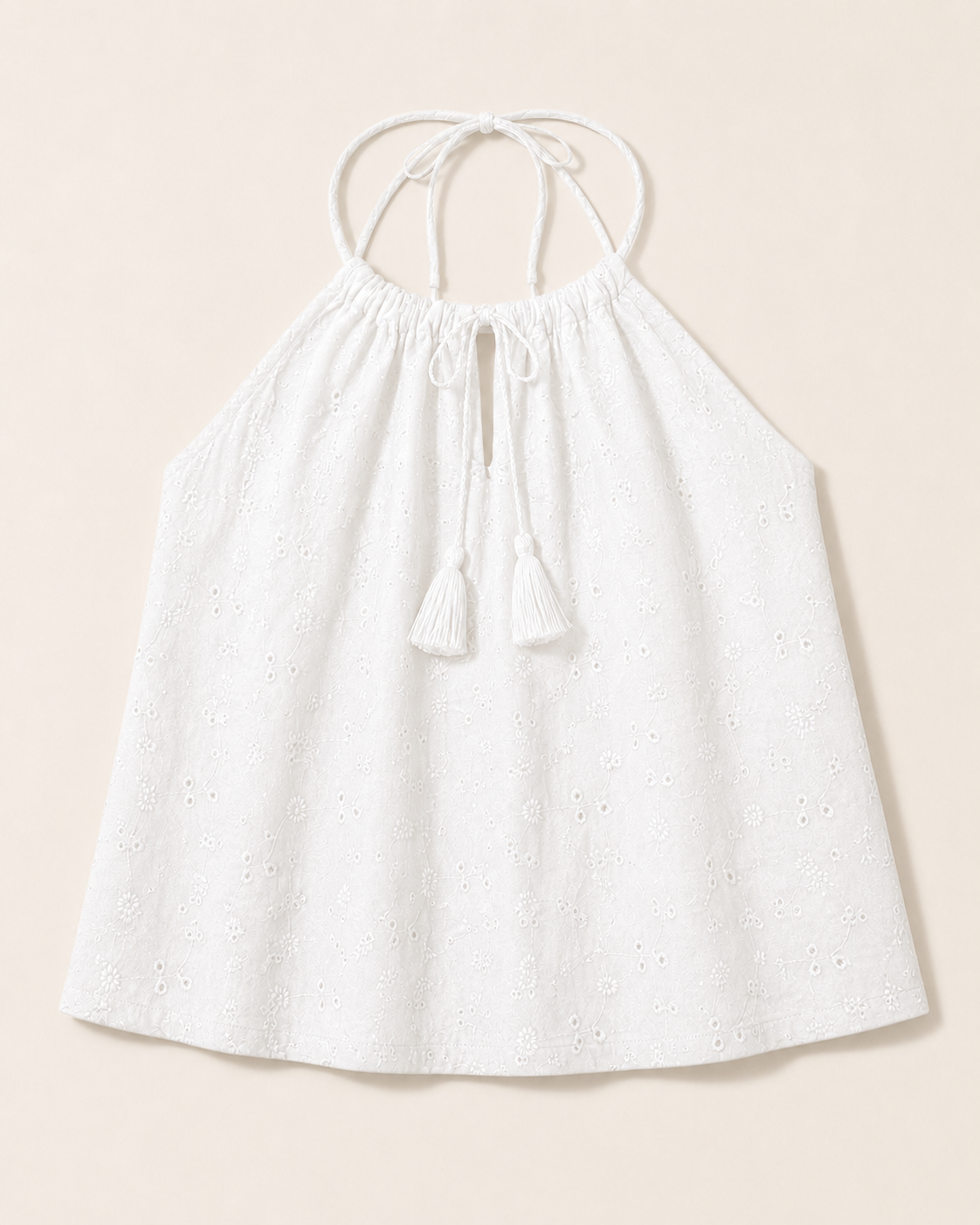 Top halter neck in pizzo san gallo|Colore:Bianco