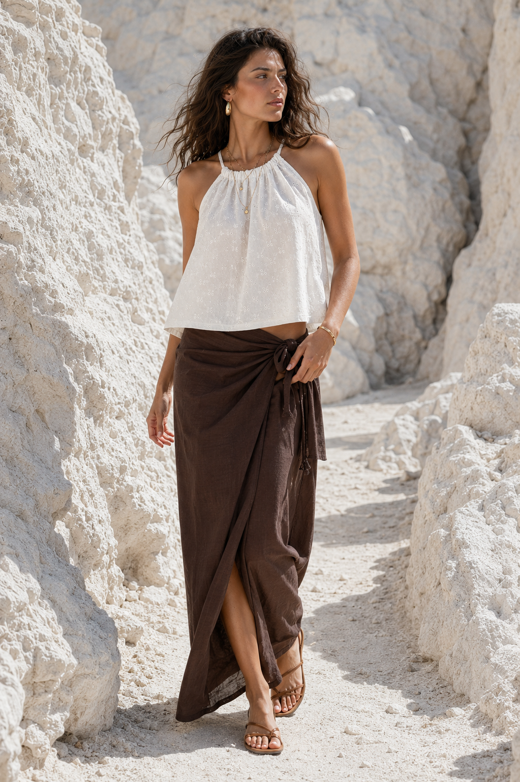 Top halter neck in pizzo san gallo|Colore:Bianco