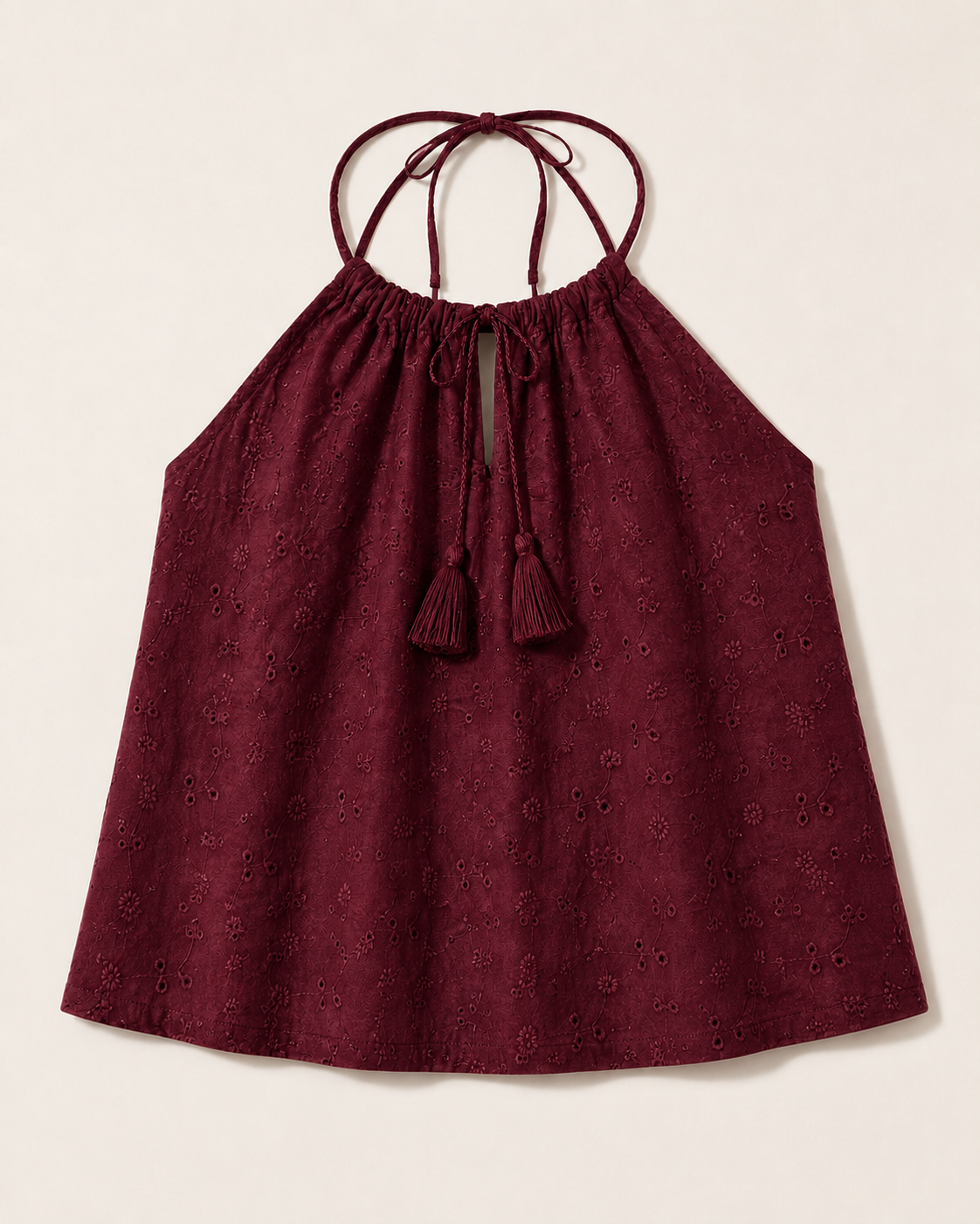 Top halter neck in pizzo san gallo|Colore:Bordeaux
