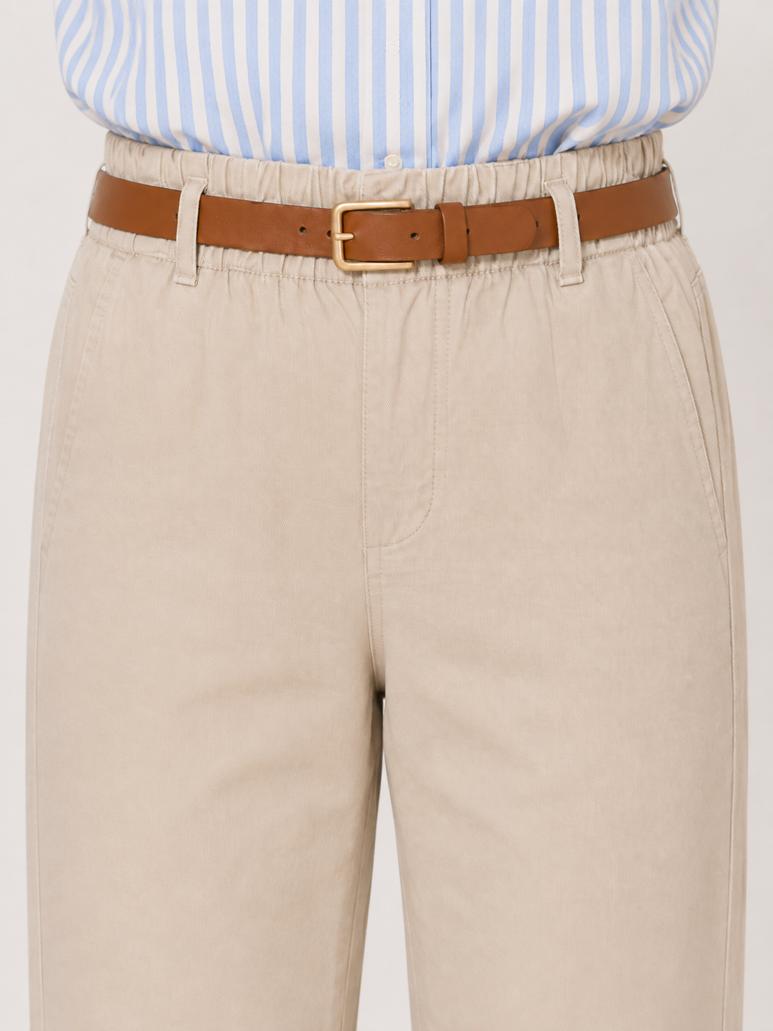 Pantalone con cintura e tasche a filo|Colore:Beige