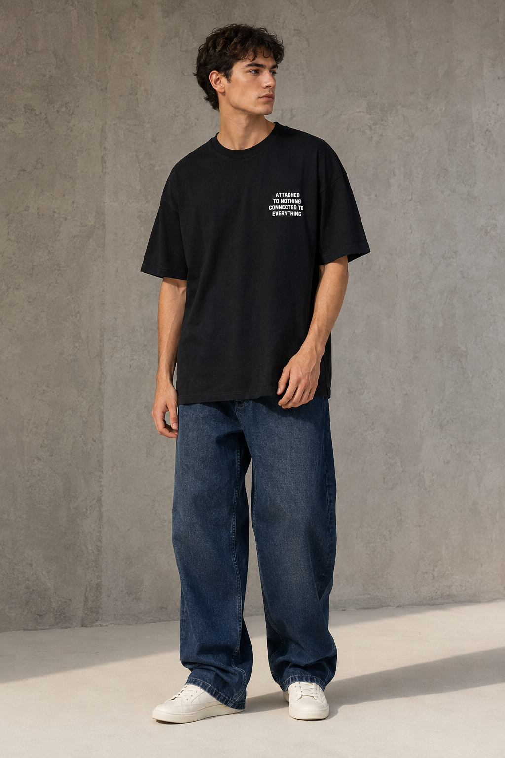 T-shirt Loose fit  "ATTACHED TO NOTHING"|Colore:Nero