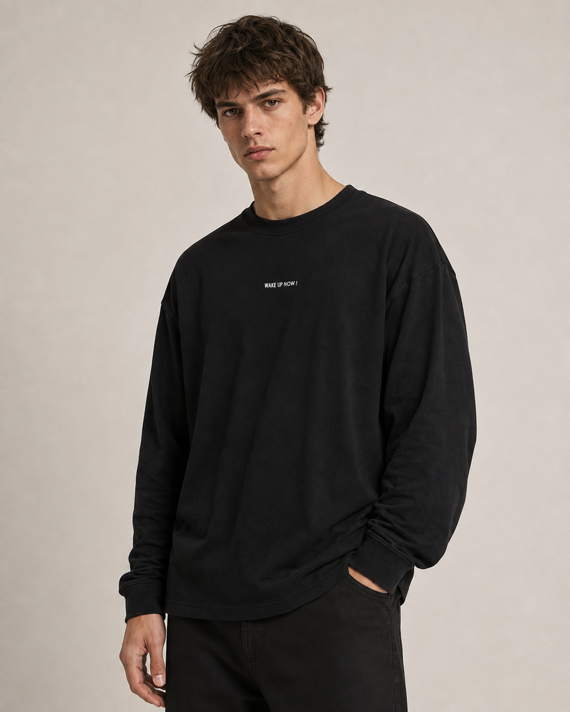 T-Shirt Oversize WAKE UP NOW !|Colore:Nero