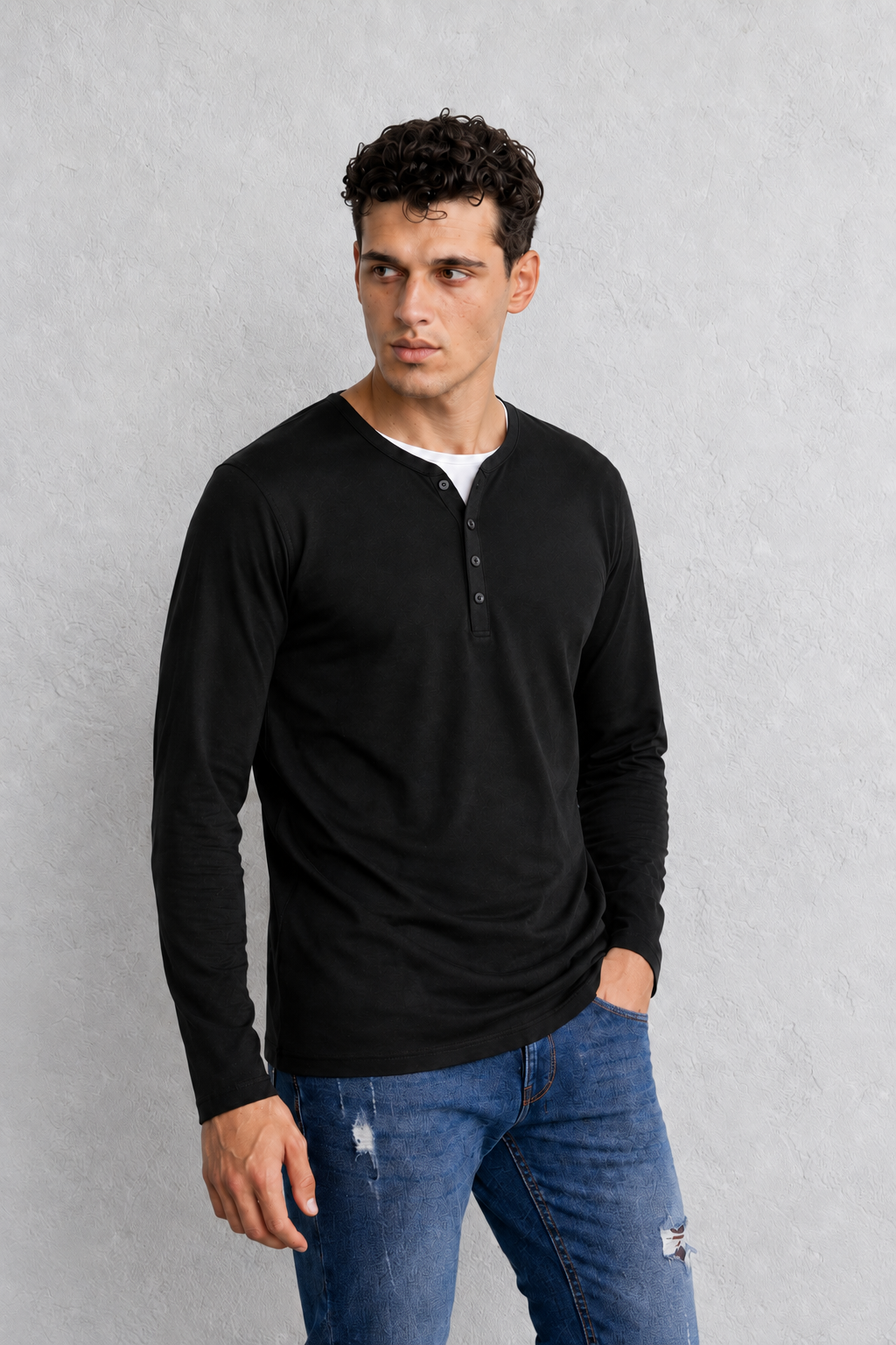 T-shirt serafino e 3 bottoni|Colore:Nero