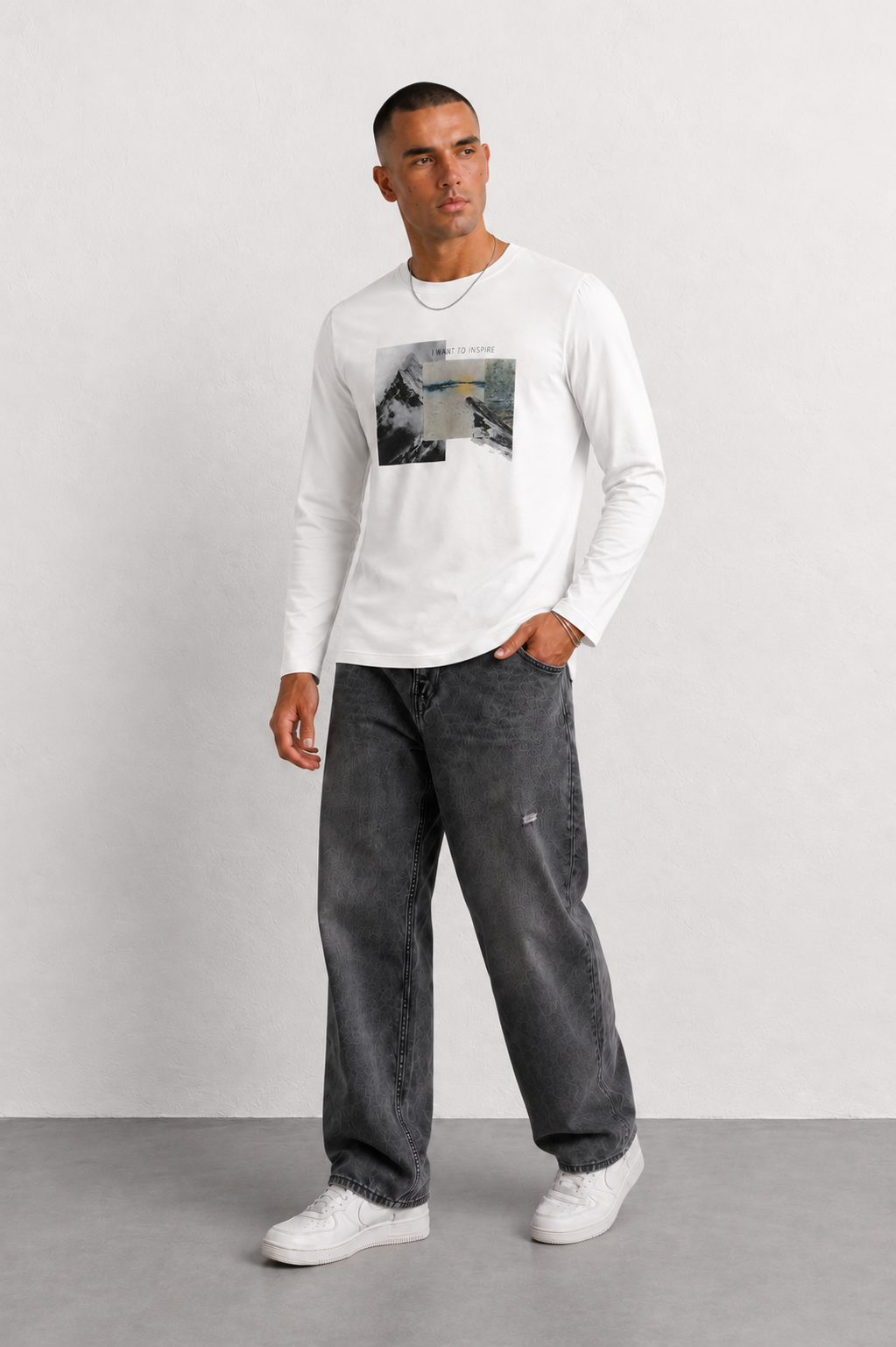 T-shirt manica lunga WANT TO INSPIRE|Colore:Bianco