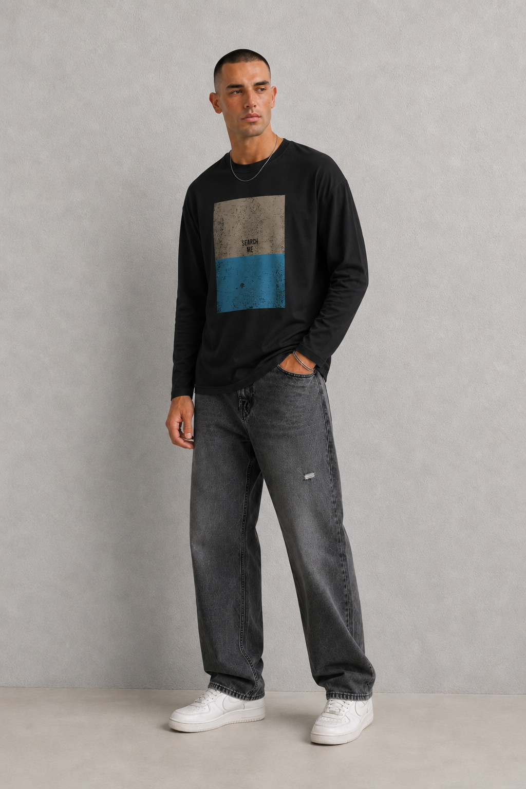 T-shirt  manica lunga SEARCH ME|Colore:Nero