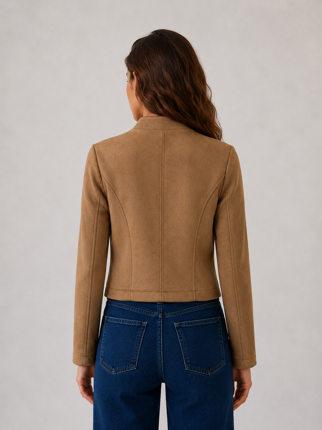 Giacca effetto suede collo coreana |Colore:Cammello
