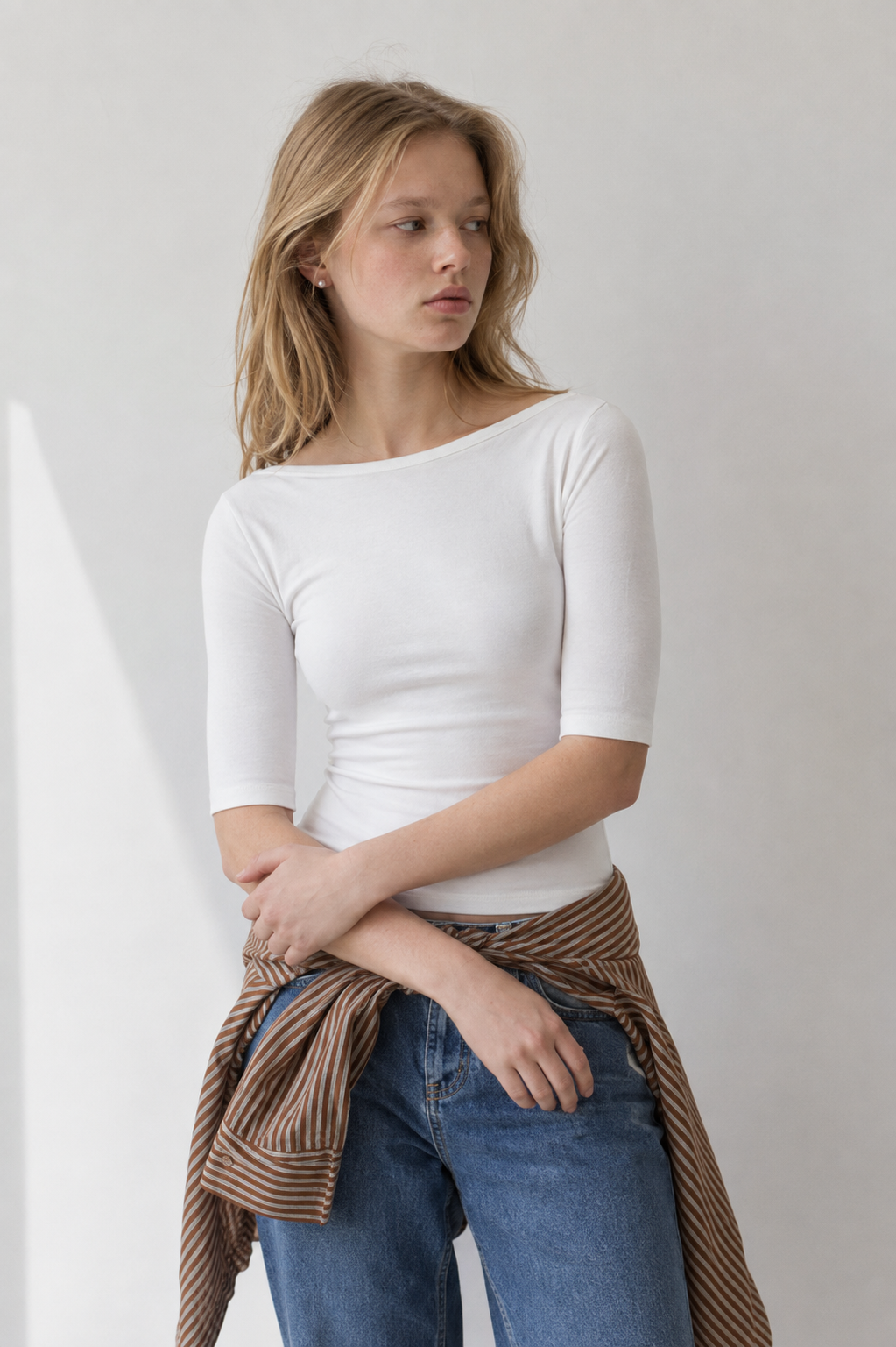 Maglia scollo a barchetta con maniche 3/4|Colore:Bianco