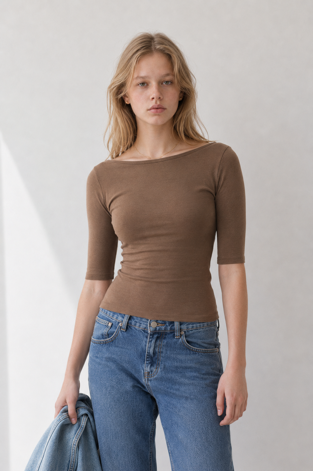 Maglia scollo a barchetta con maniche 3/4|Colore:Marrone