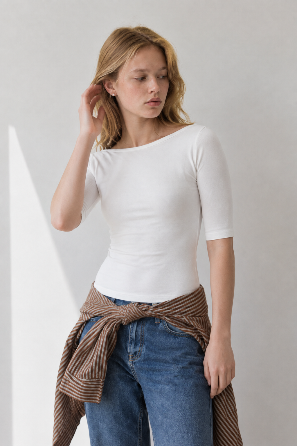 Maglia scollo a barchetta con maniche 3/4|Colore:Bianco