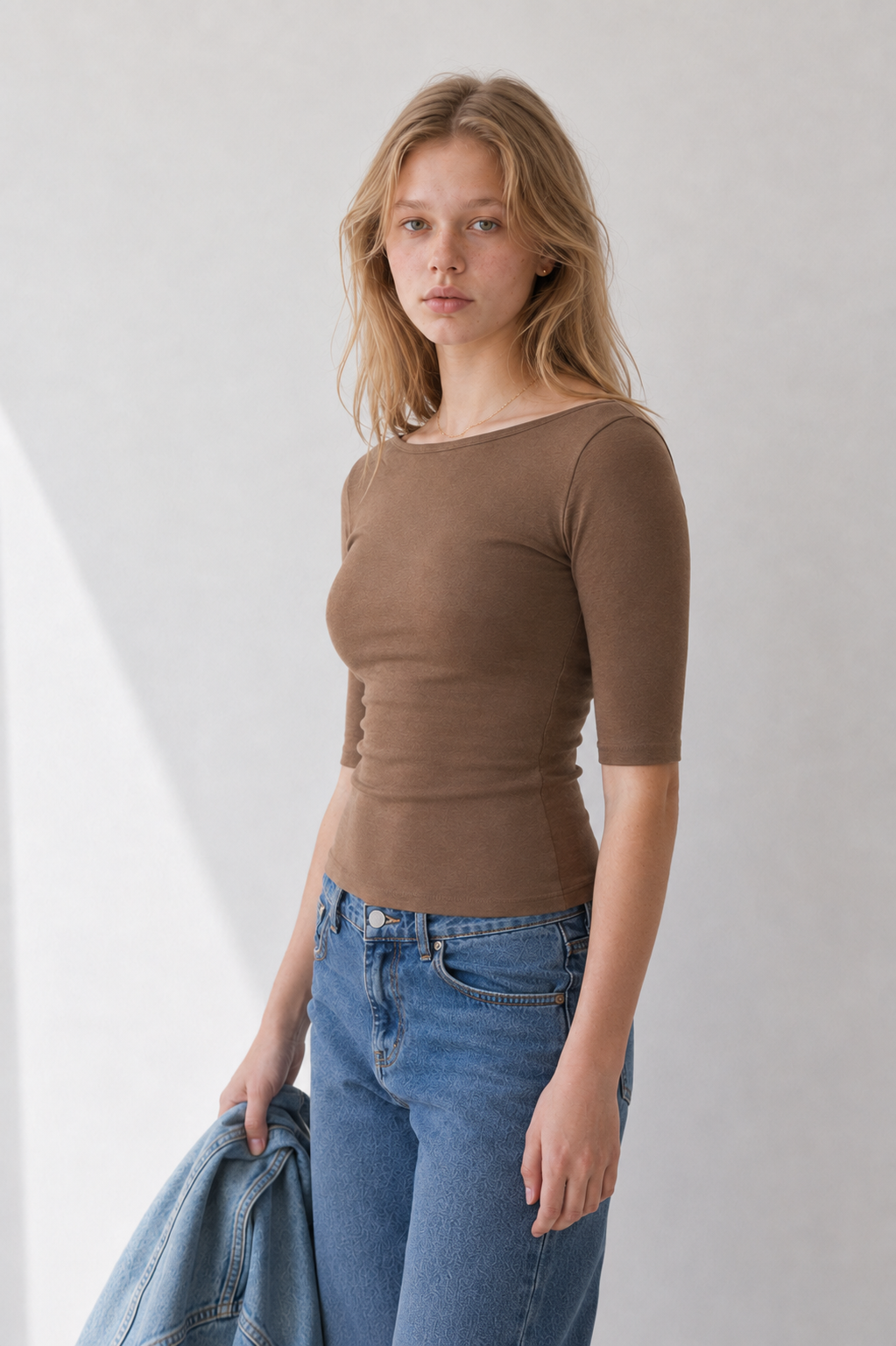 Maglia scollo a barchetta con maniche 3/4|Colore:Marrone