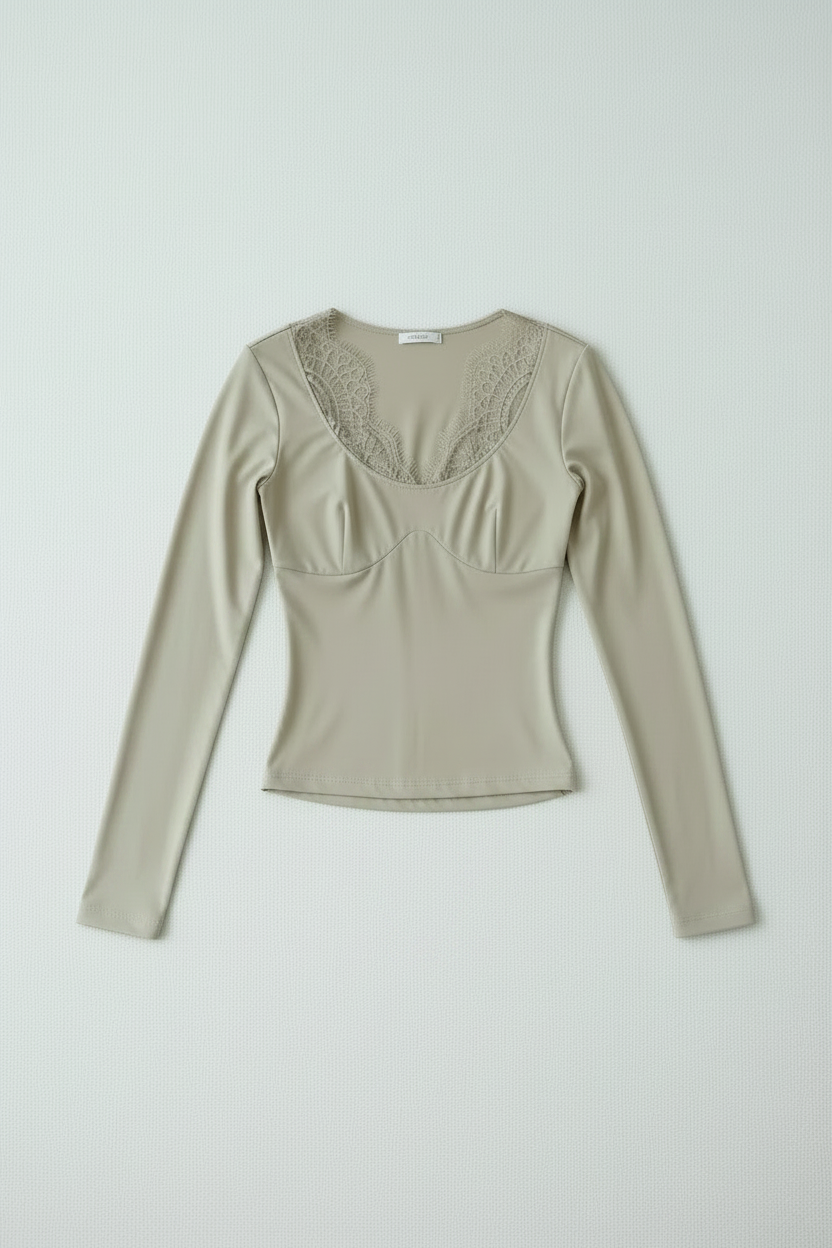 Maglia con inserti in pizzo|Colore:Beige