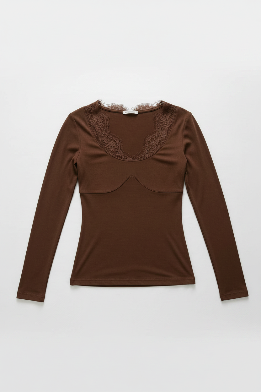 Maglia con inserti in pizzo|Colore:Caffe