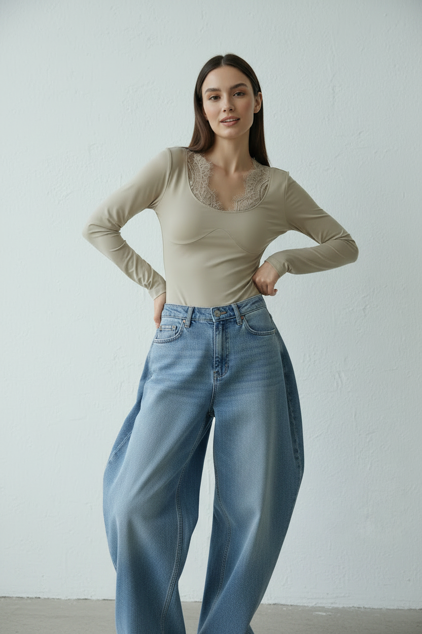 Maglia con inserti in pizzo|Colore:Beige