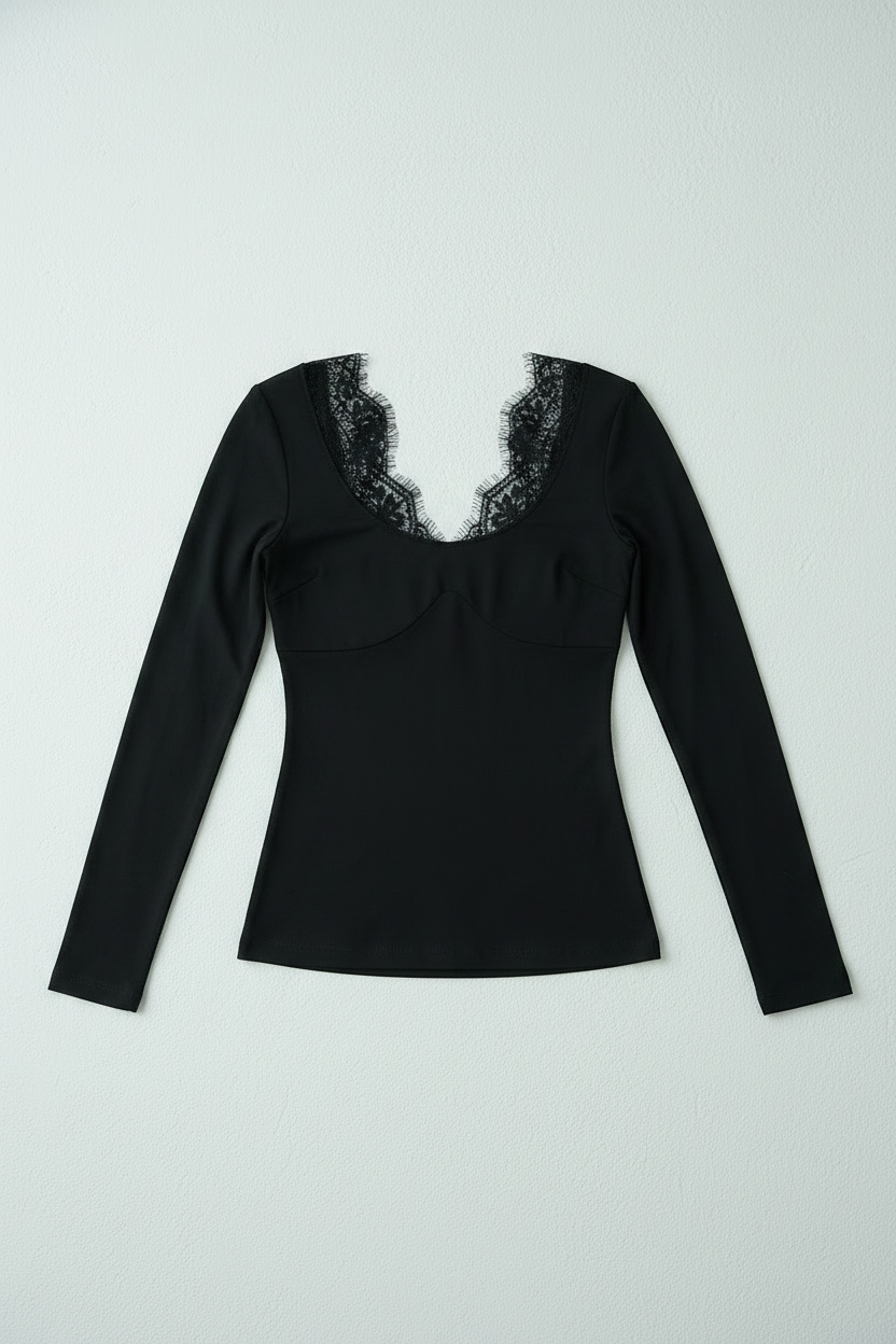 Maglia con inserti in pizzo|Colore:Nero