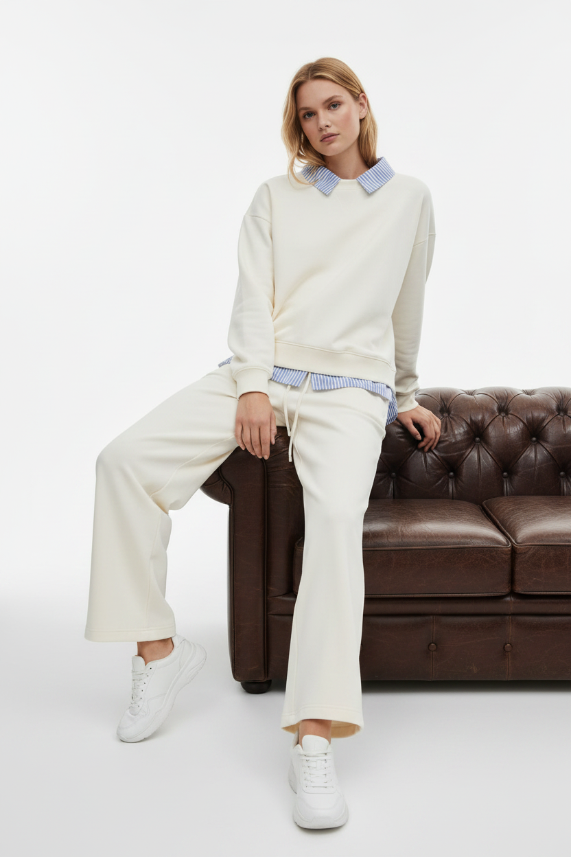 Maglia  con inserto camicia a righe|Colore:Avorio