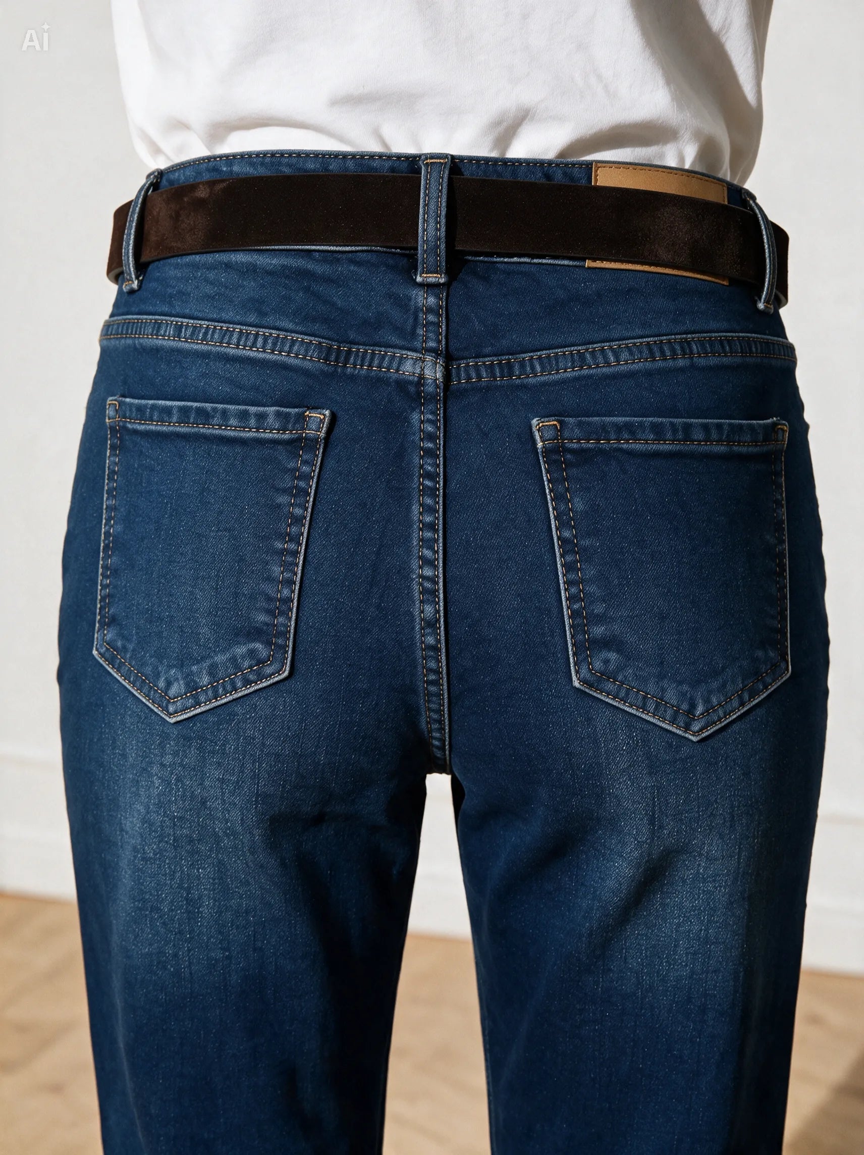 Jeans Straight  cropped con cintura|Colore:Blue invecchiato