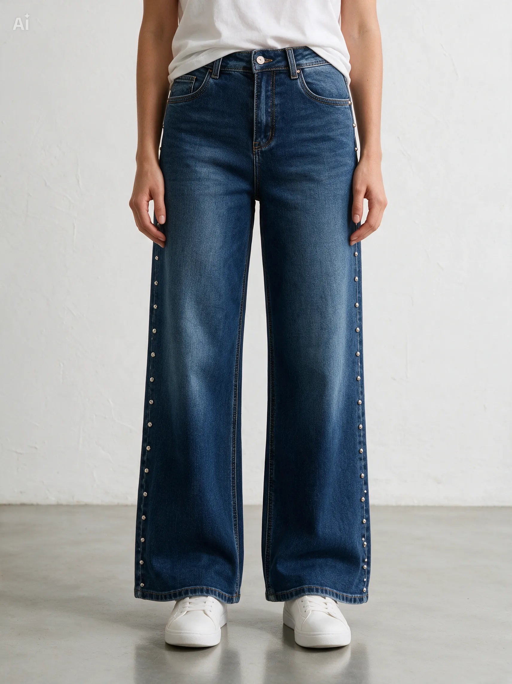 Jeans wide-leg con borchie|Colore:Blu scuro