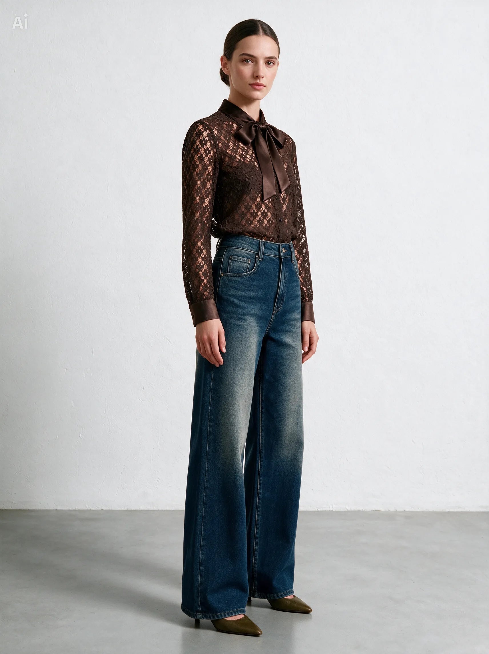Camicia Nouvelle pizzo e raso|Colore:Marrone