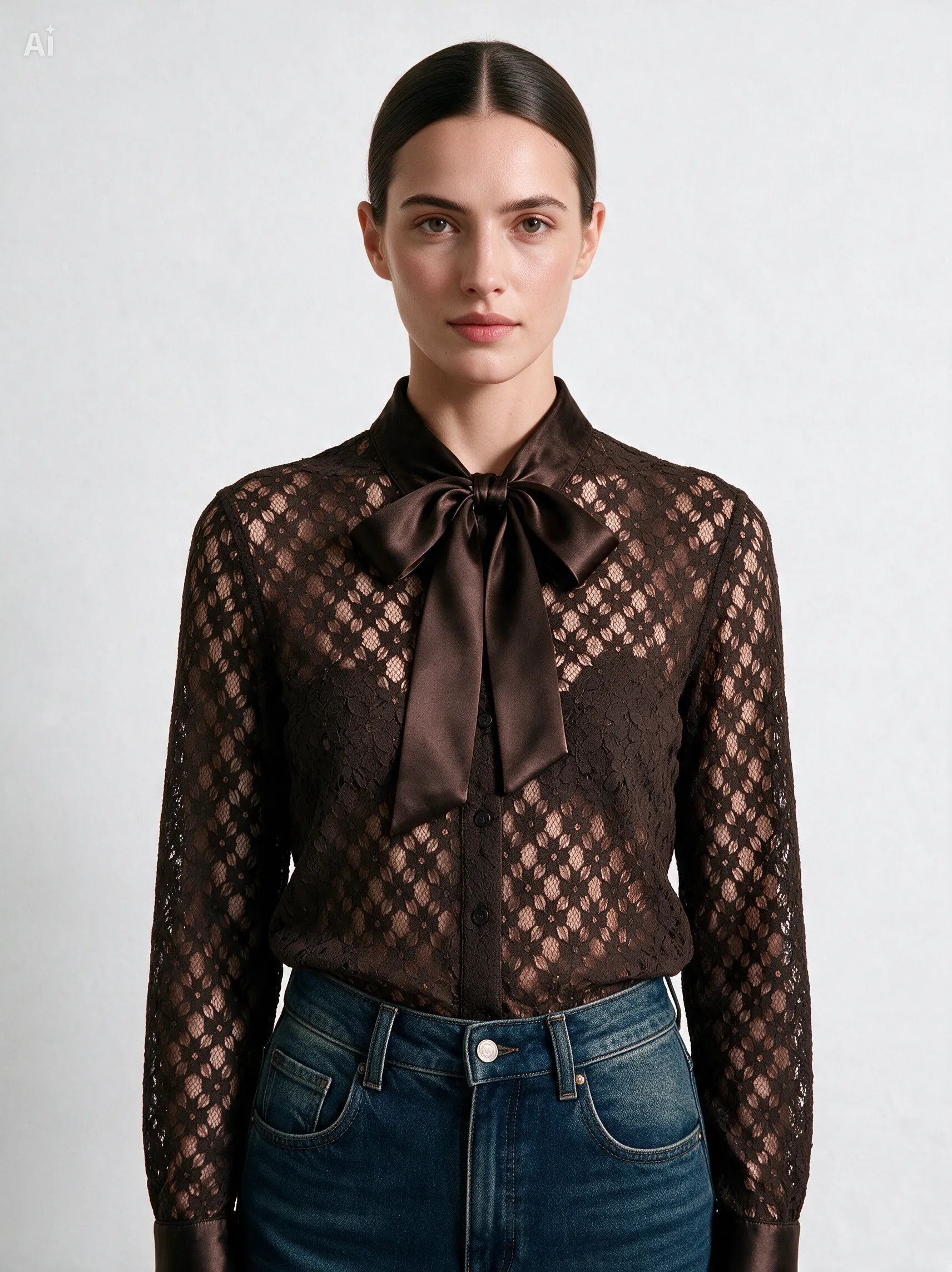Camicia Nouvelle pizzo e raso|Colore:Marrone