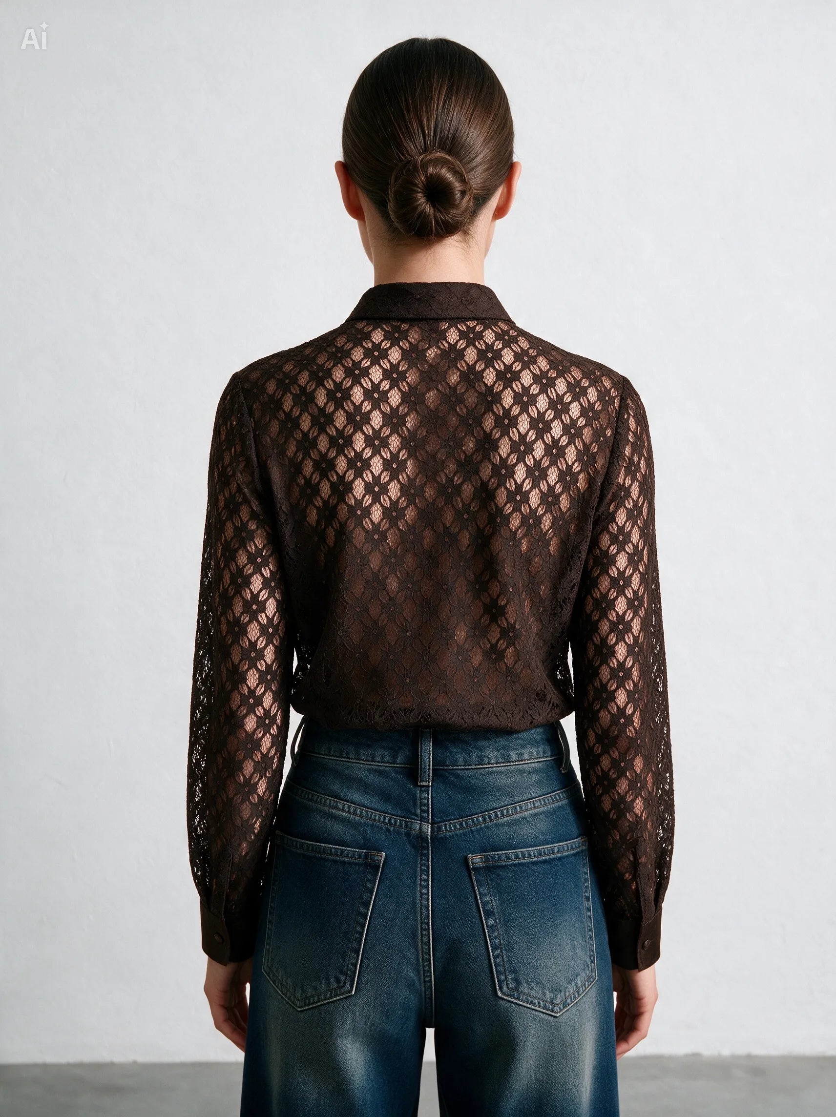 Camicia Nouvelle pizzo e raso|Colore:Marrone