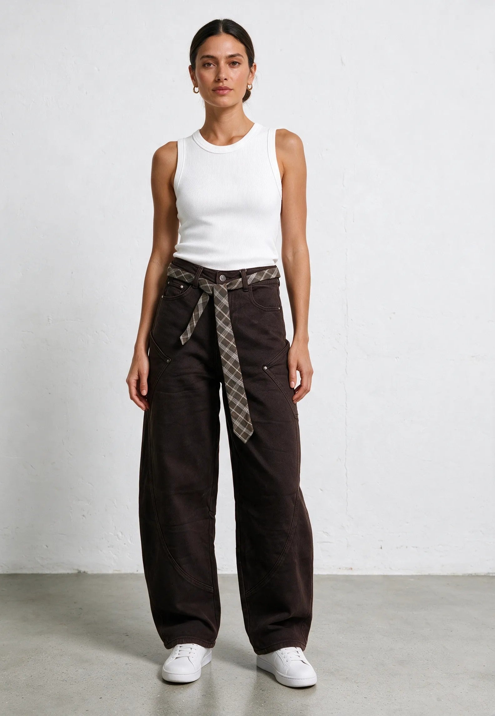 Jeans  Cargo Wide-Leg Marrone con cintura|Colore:Caffe
