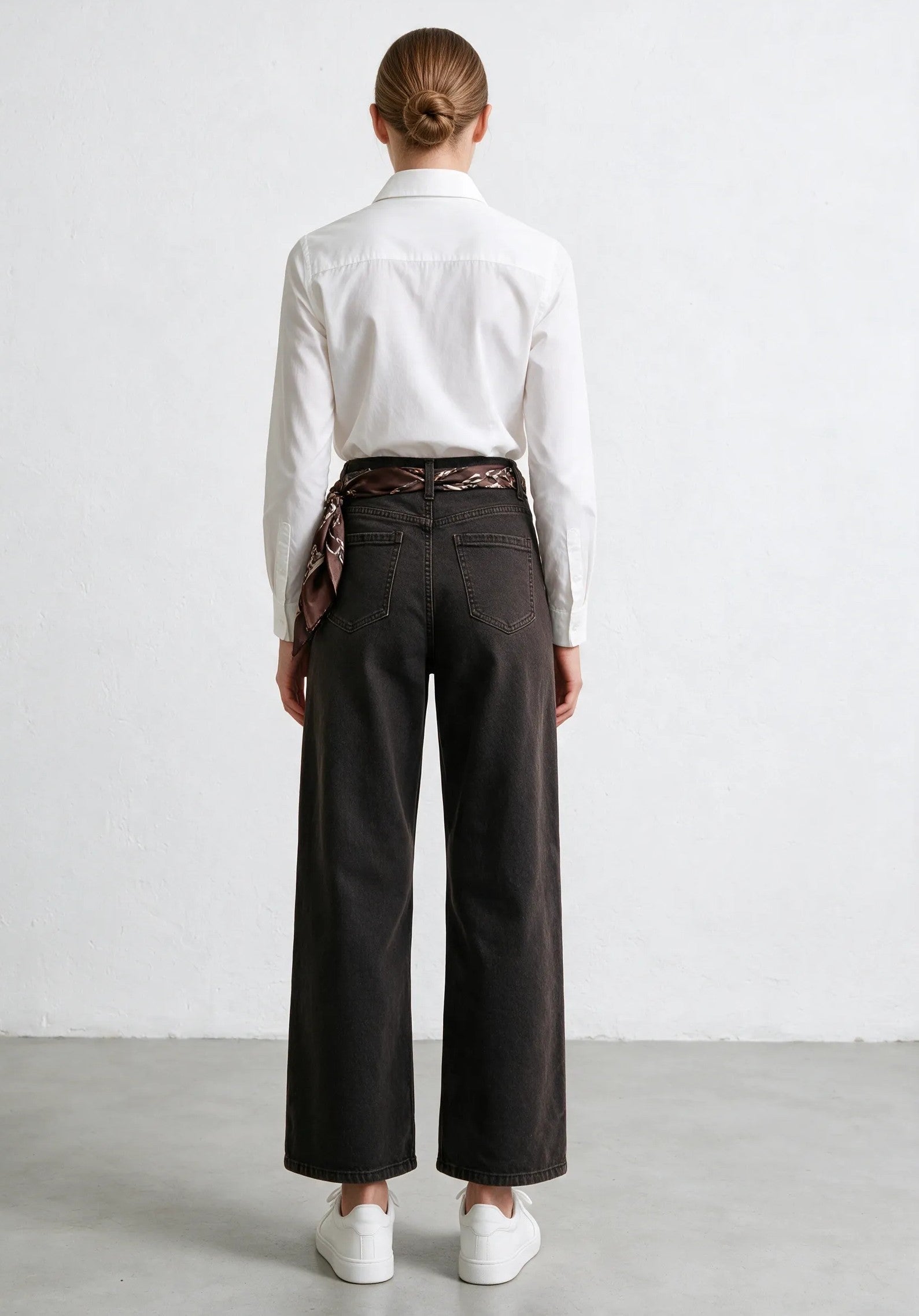 Jeans wide-leg con cinta bandana marrone|Colore:Marrone