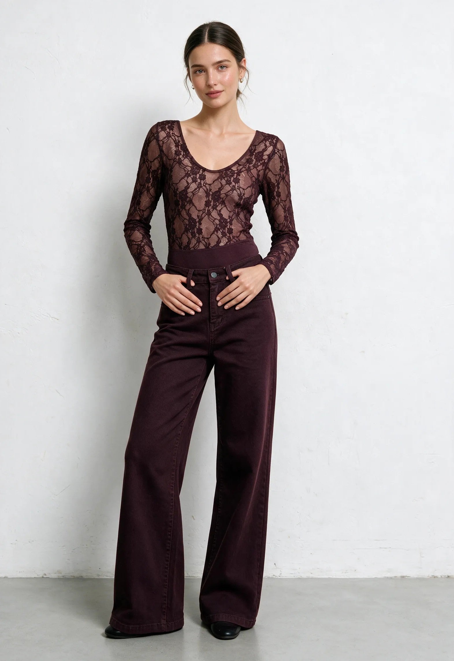 Jeans Wide Leg bordeaux|Colore:Bordeaux