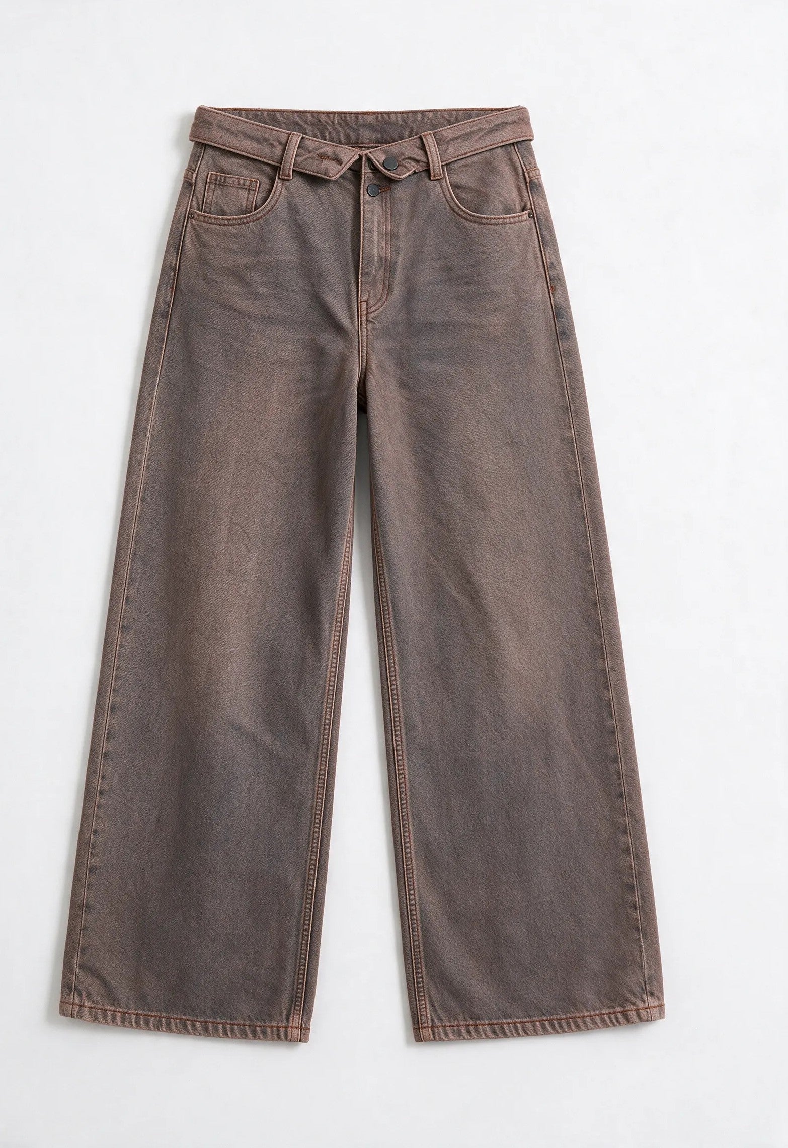 Jeans Wide Leg con chiusura a risvolto|Colore:Sabbia