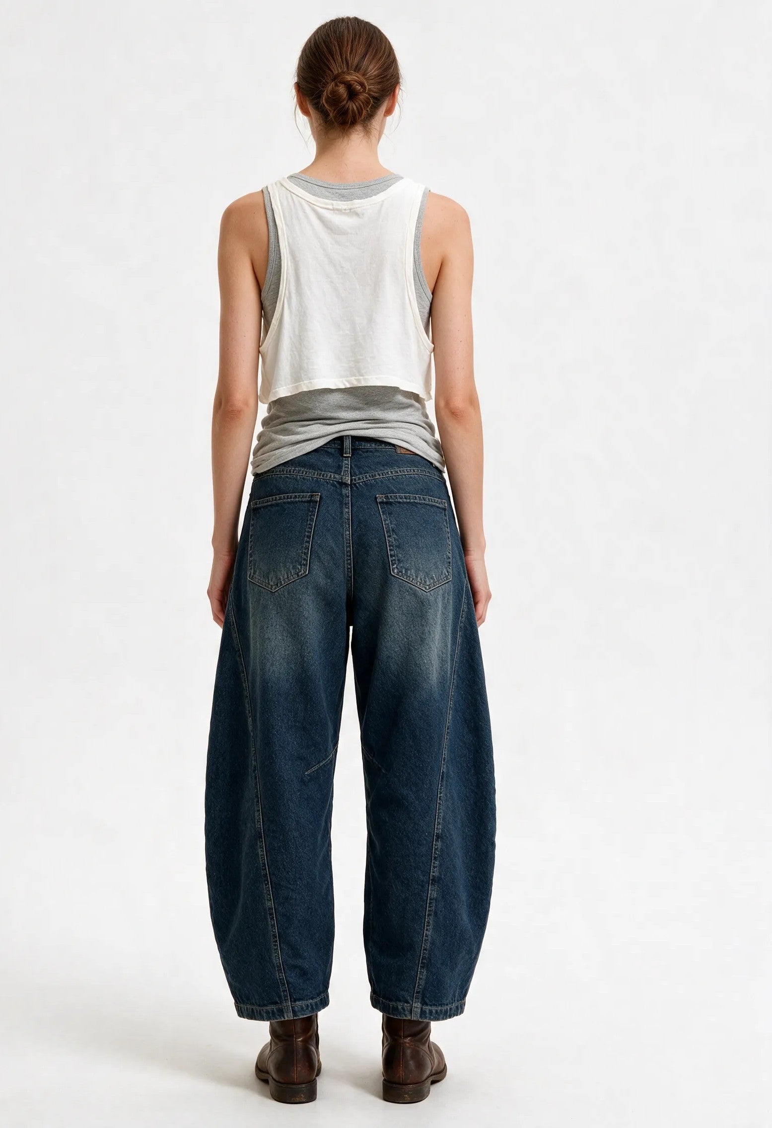 eans Barrel con Chiusura Asimmetrica|Colore:Jeans scuro
