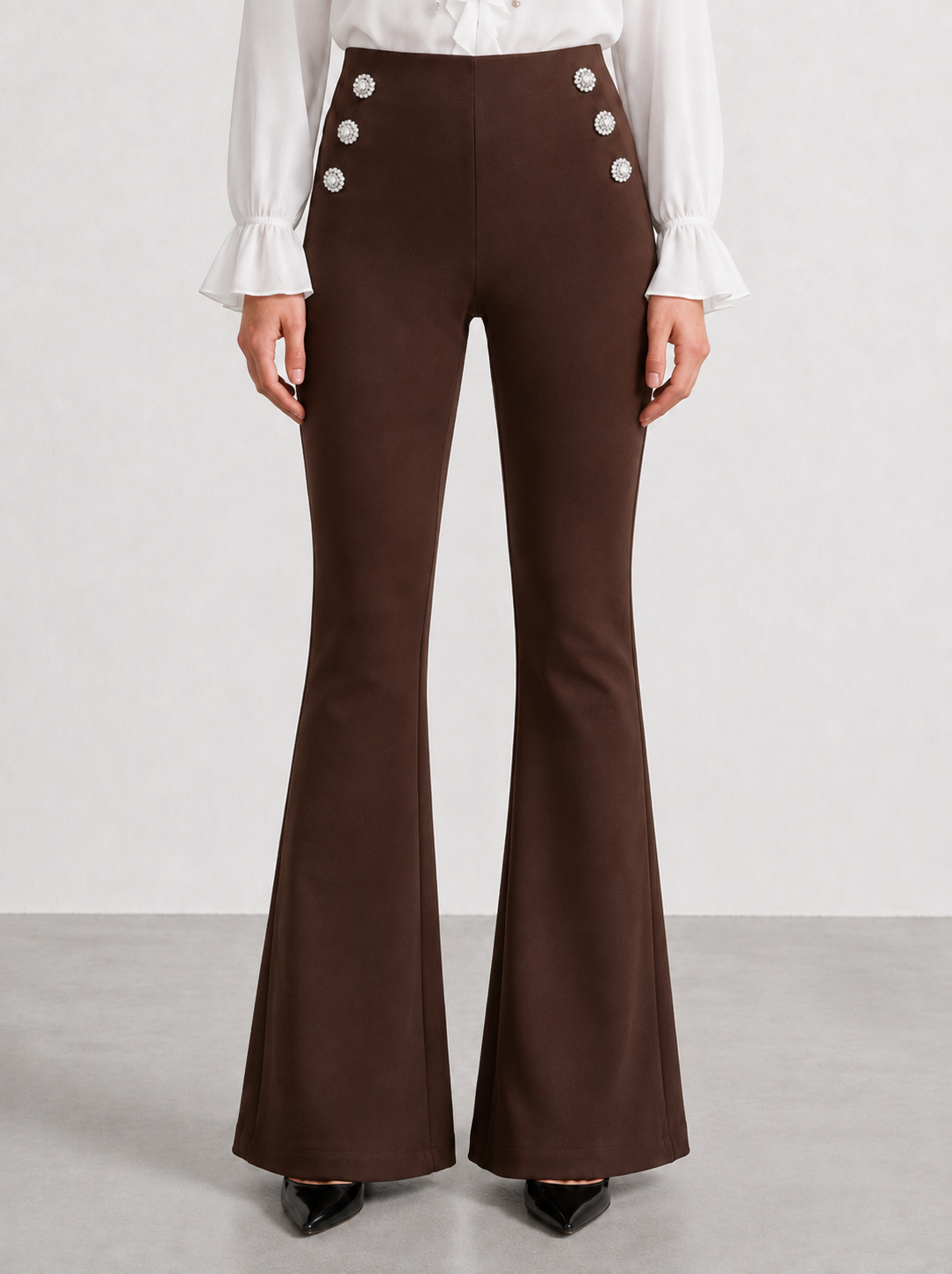 Pantaloni a zampa gioiello|Colore:Caffe
