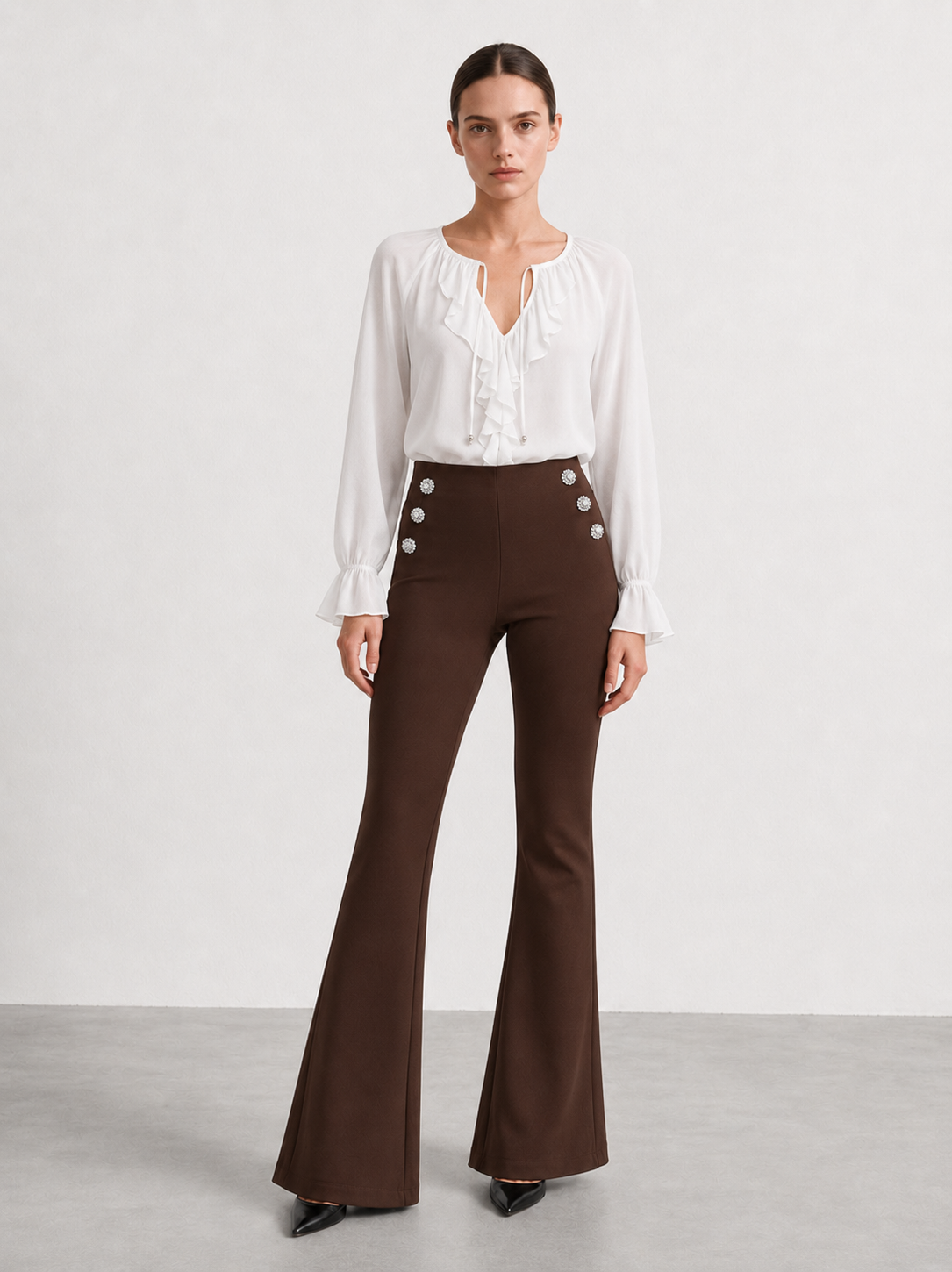 Pantaloni a zampa gioiello|Colore:Caffe