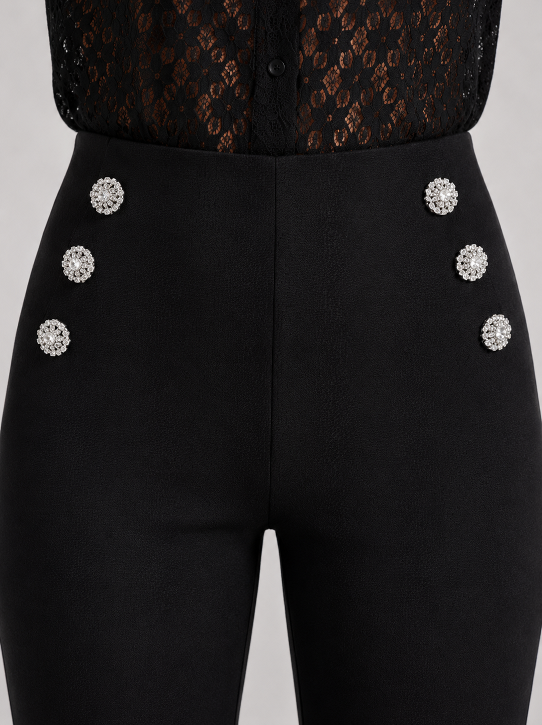 Pantaloni a zampa gioiello|Colore:Nero