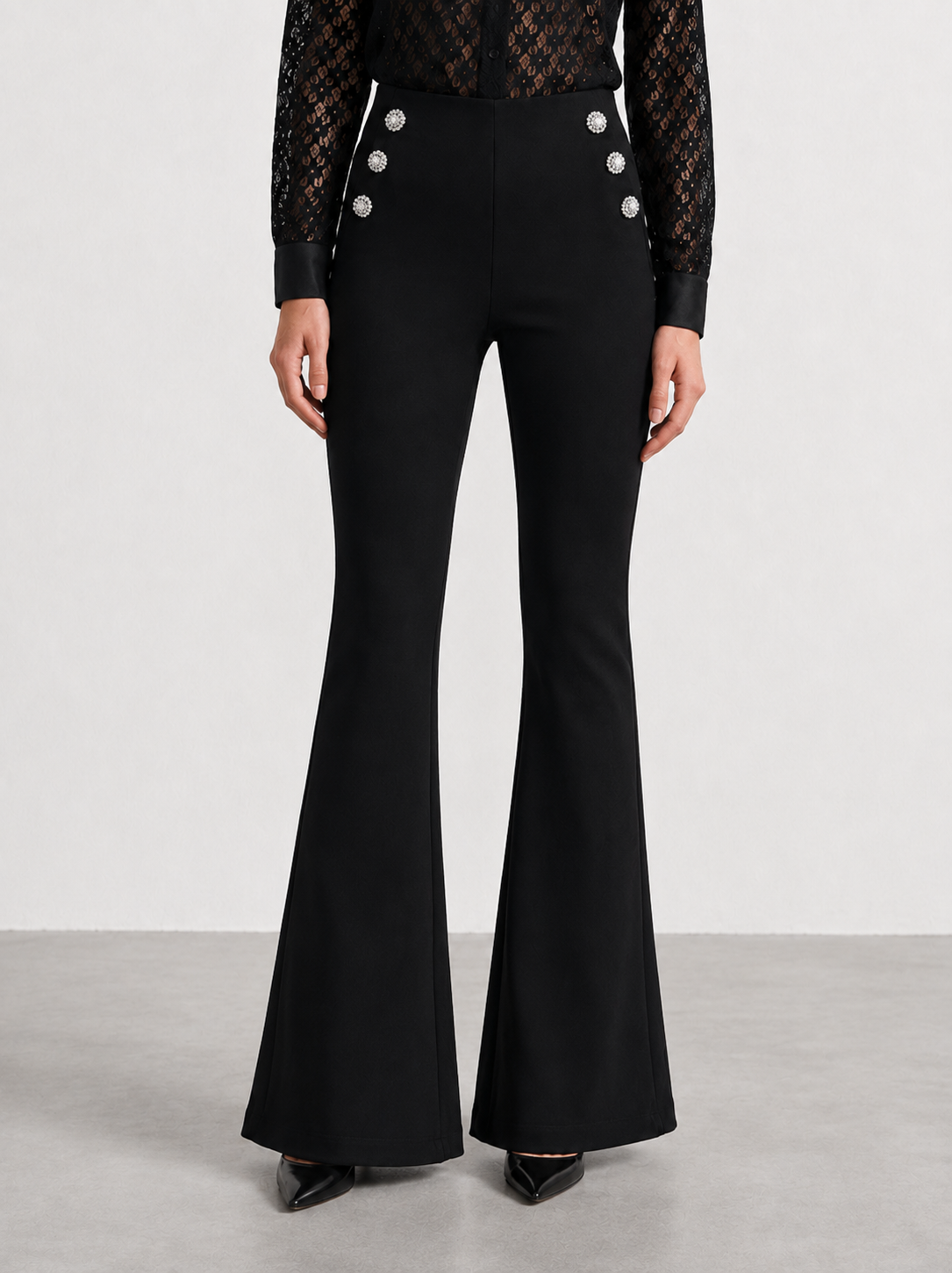 Pantaloni a zampa gioiello|Colore:Nero