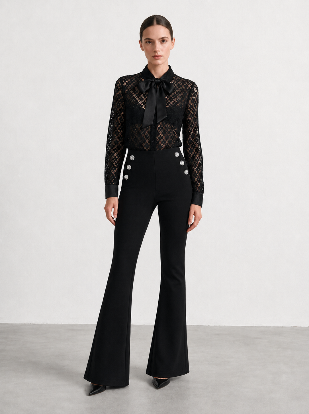 Pantaloni a zampa gioiello|Colore:Nero
