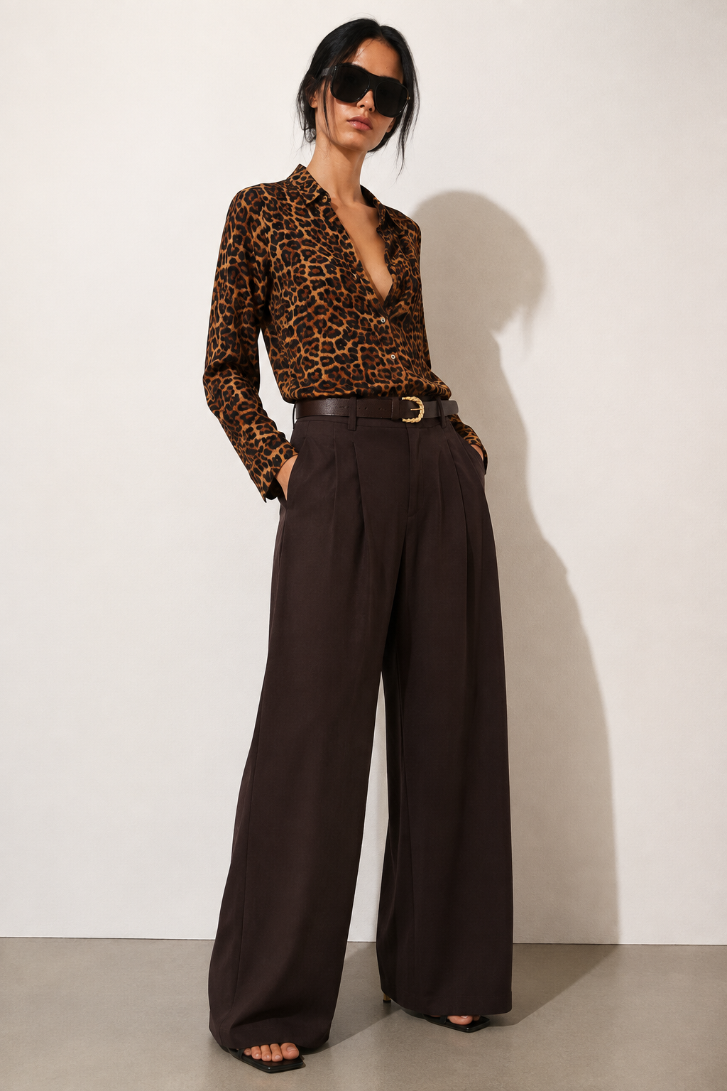 Pantalone a gamba larga modello palazzo|Colore:Caffe