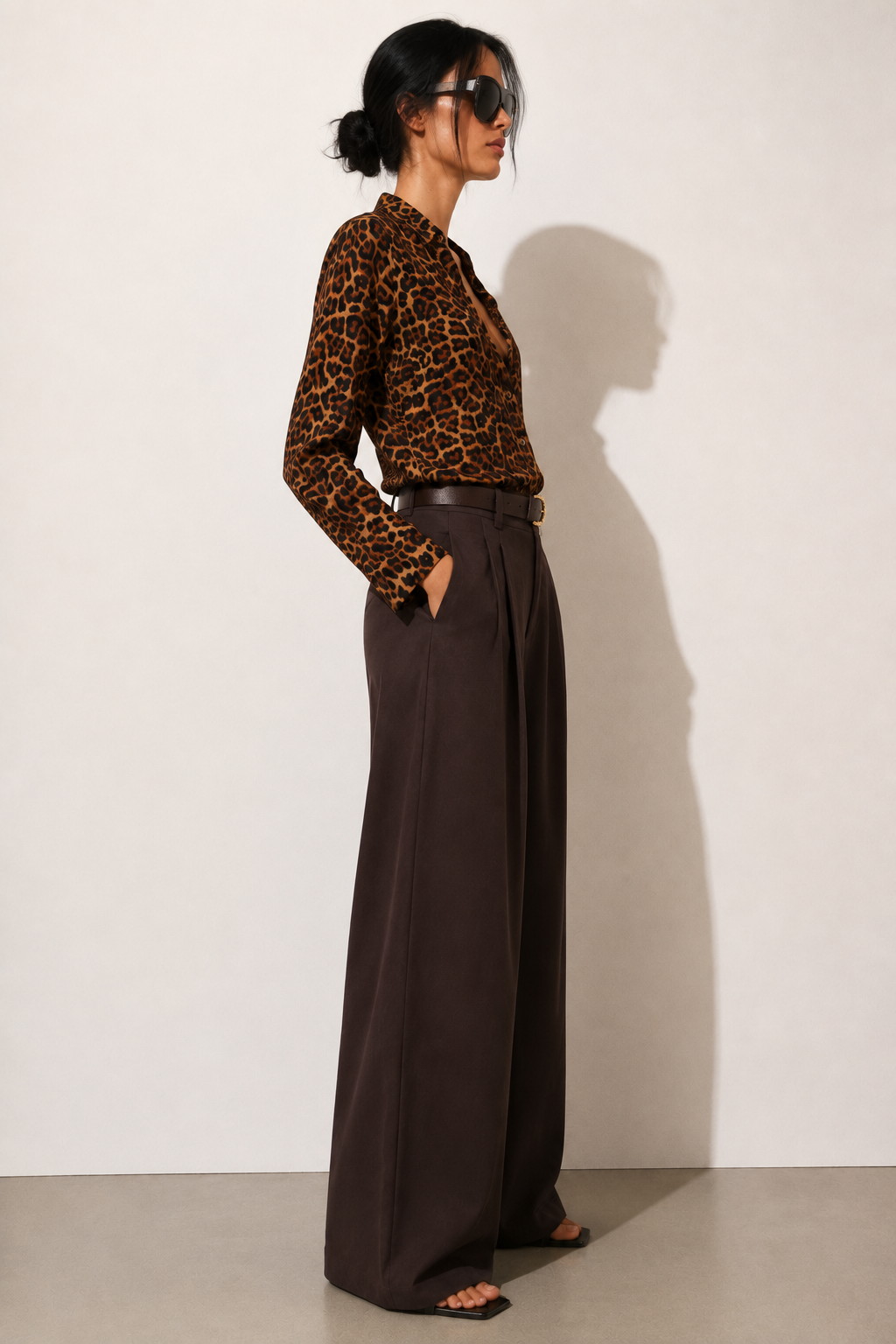 Pantalone a gamba larga modello palazzo|Colore:Caffe