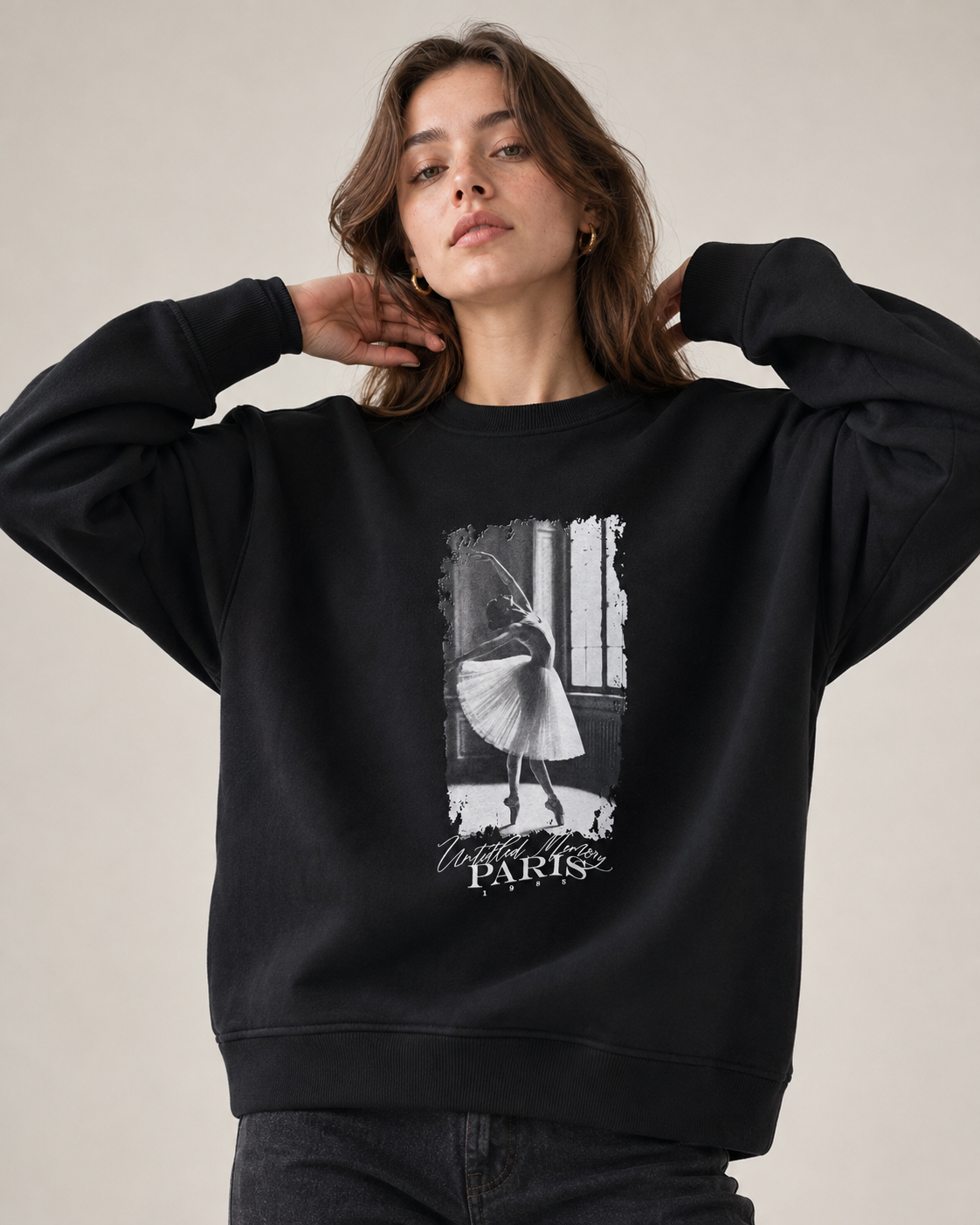 Felpa girocollo oversize|Colore:Nero