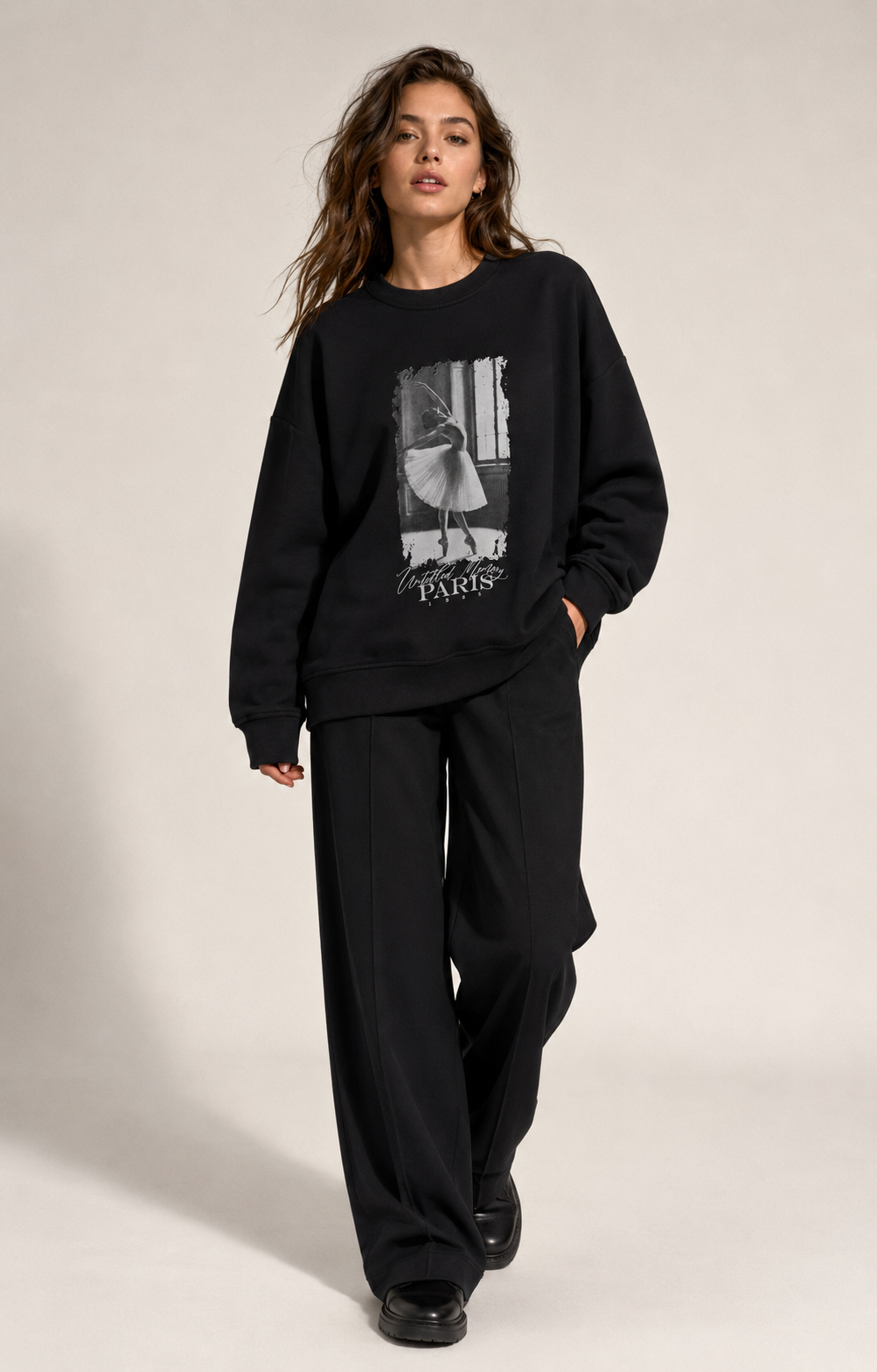 Felpa girocollo oversize|Colore:Nero