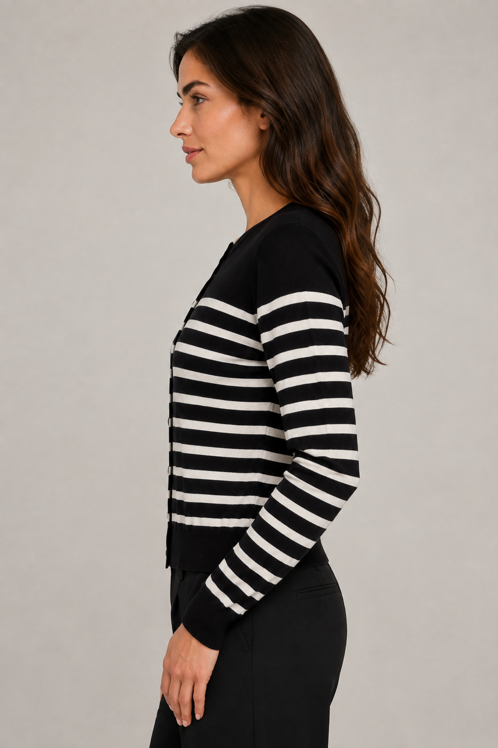 Cardigan in maglia fine|Colore:Nero/latte