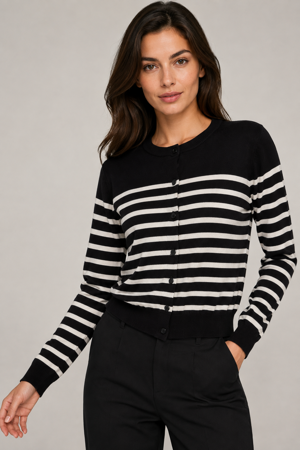Cardigan in maglia fine|Colore:Nero/latte