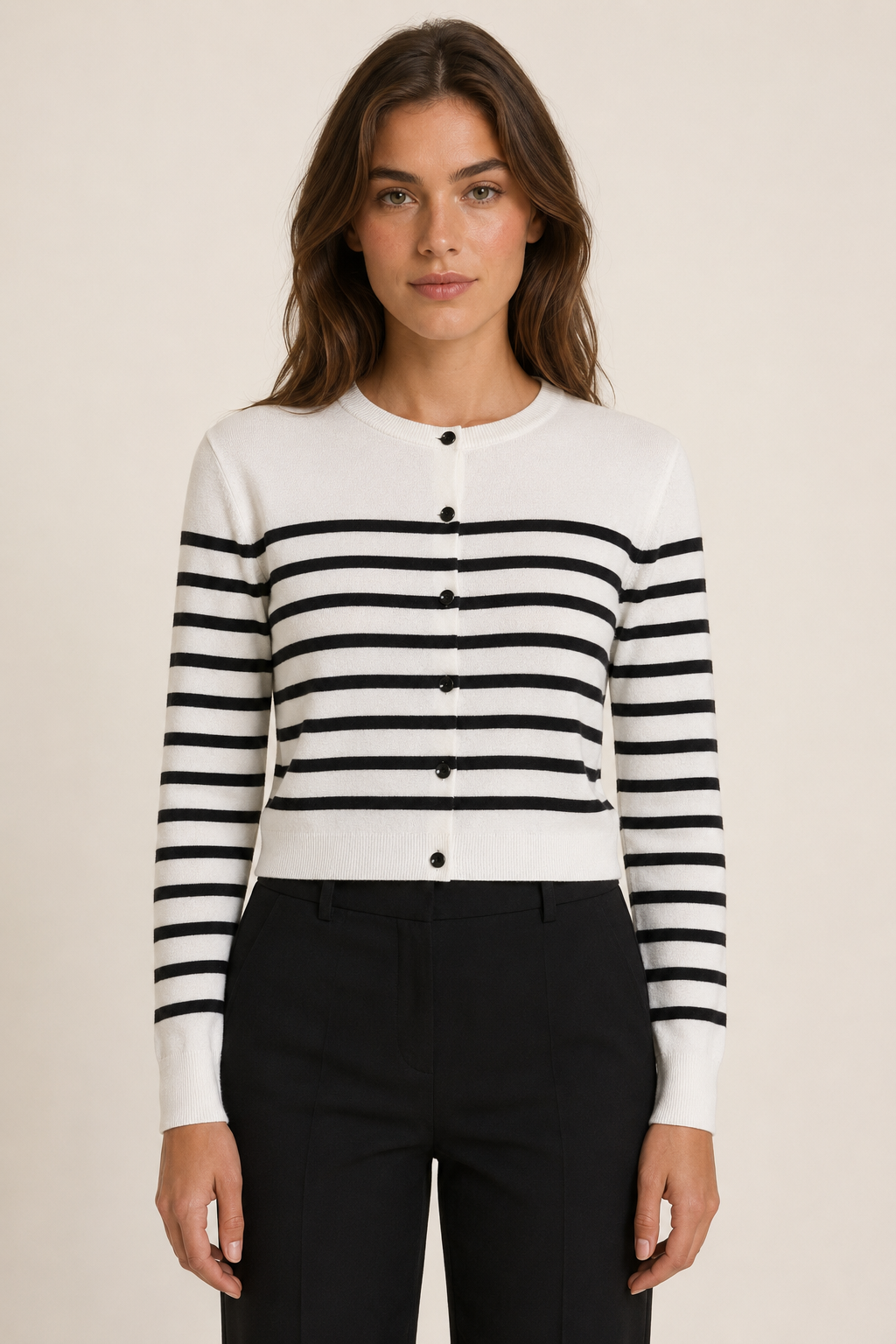 Cardigan in maglia fine|Colore:Blu navy/latte