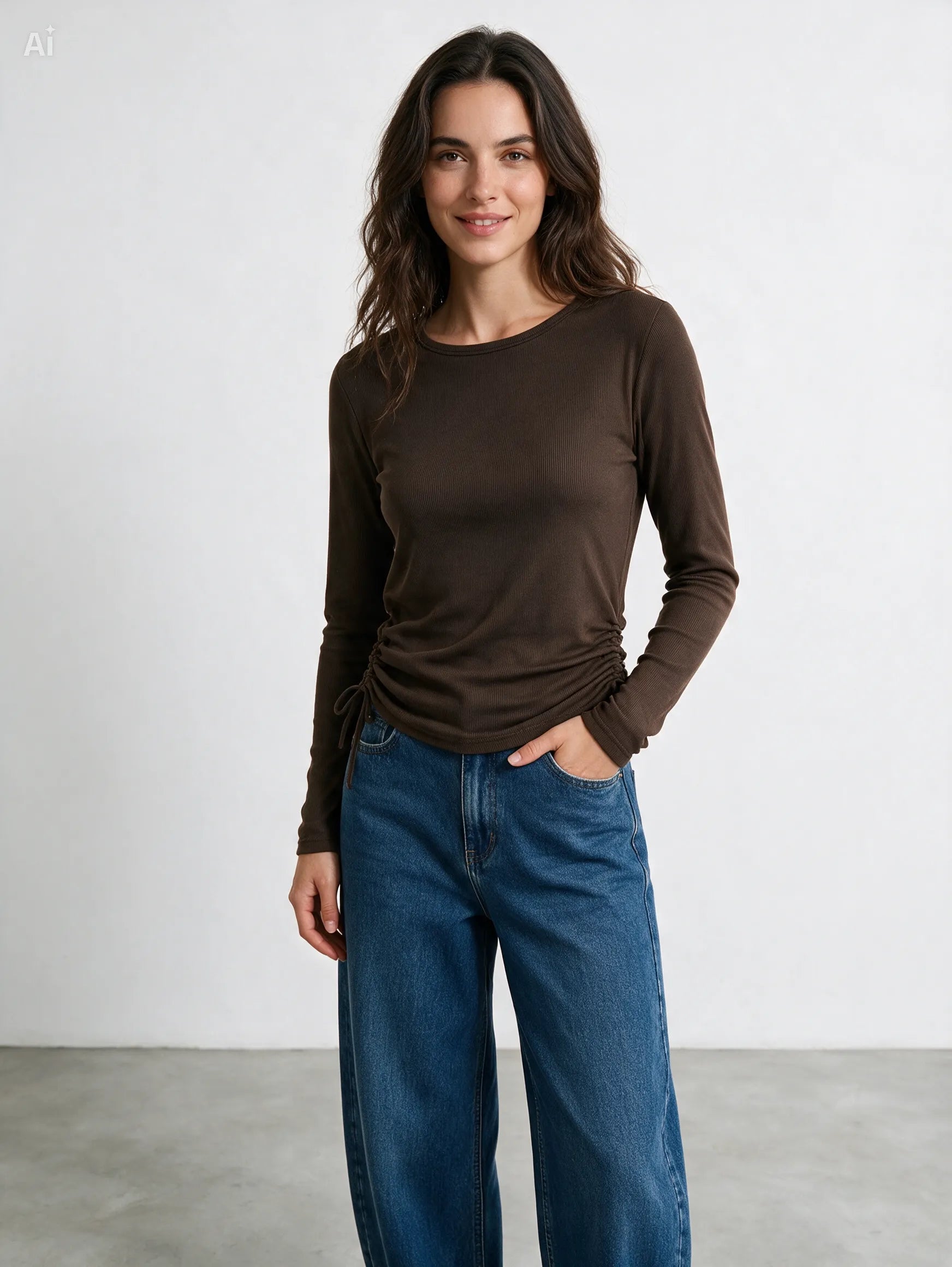 Maglia a maniche lunghe|Colore:Marrone