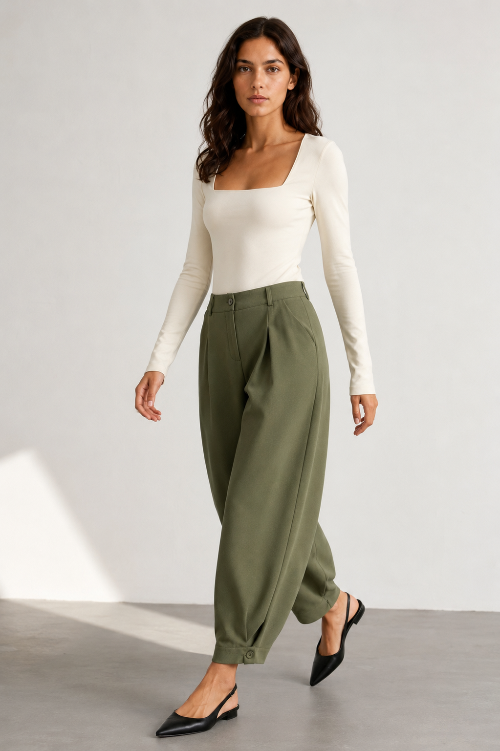 Pantalone ampio|Colore:Verde militare