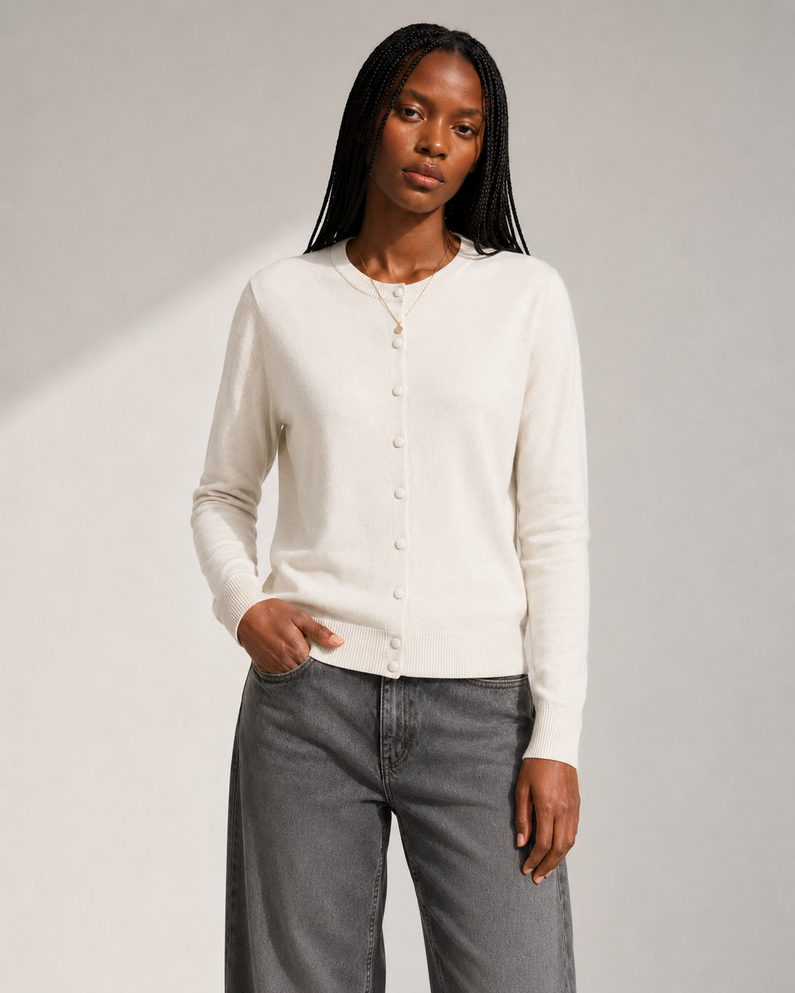 Cardigan Roma girocollo|Colore:Latte